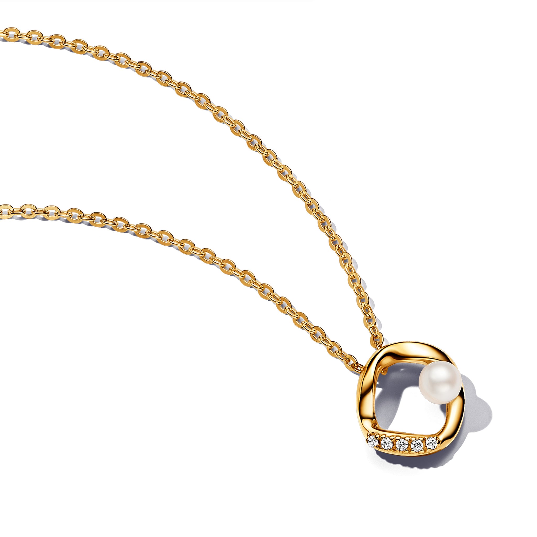 14K Gold-Plated Collier With White Treated Freshwater Cultured Pearl And Clear Cubic Zirconia