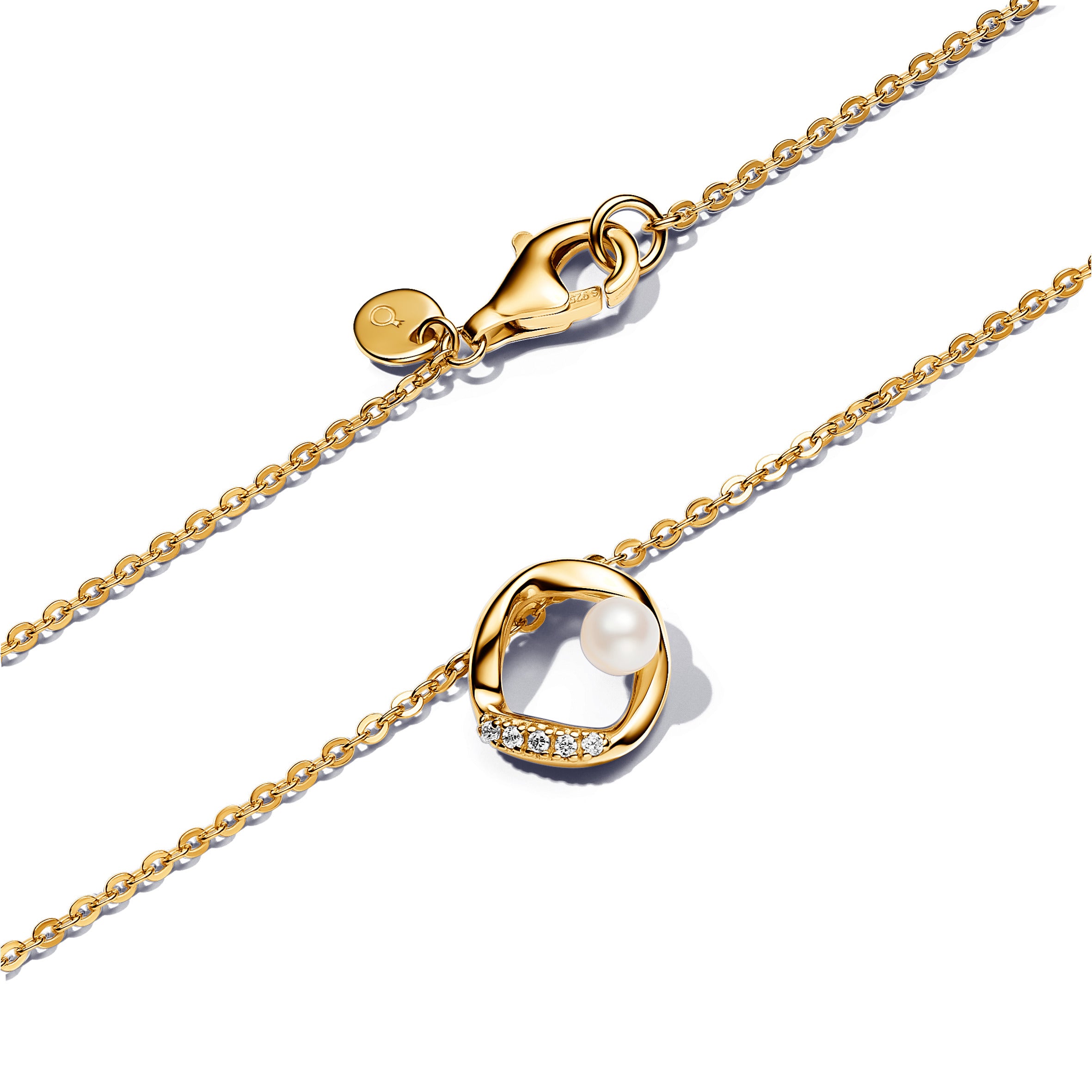 14K Gold-Plated Collier With White Treated Freshwater Cultured Pearl And Clear Cubic Zirconia