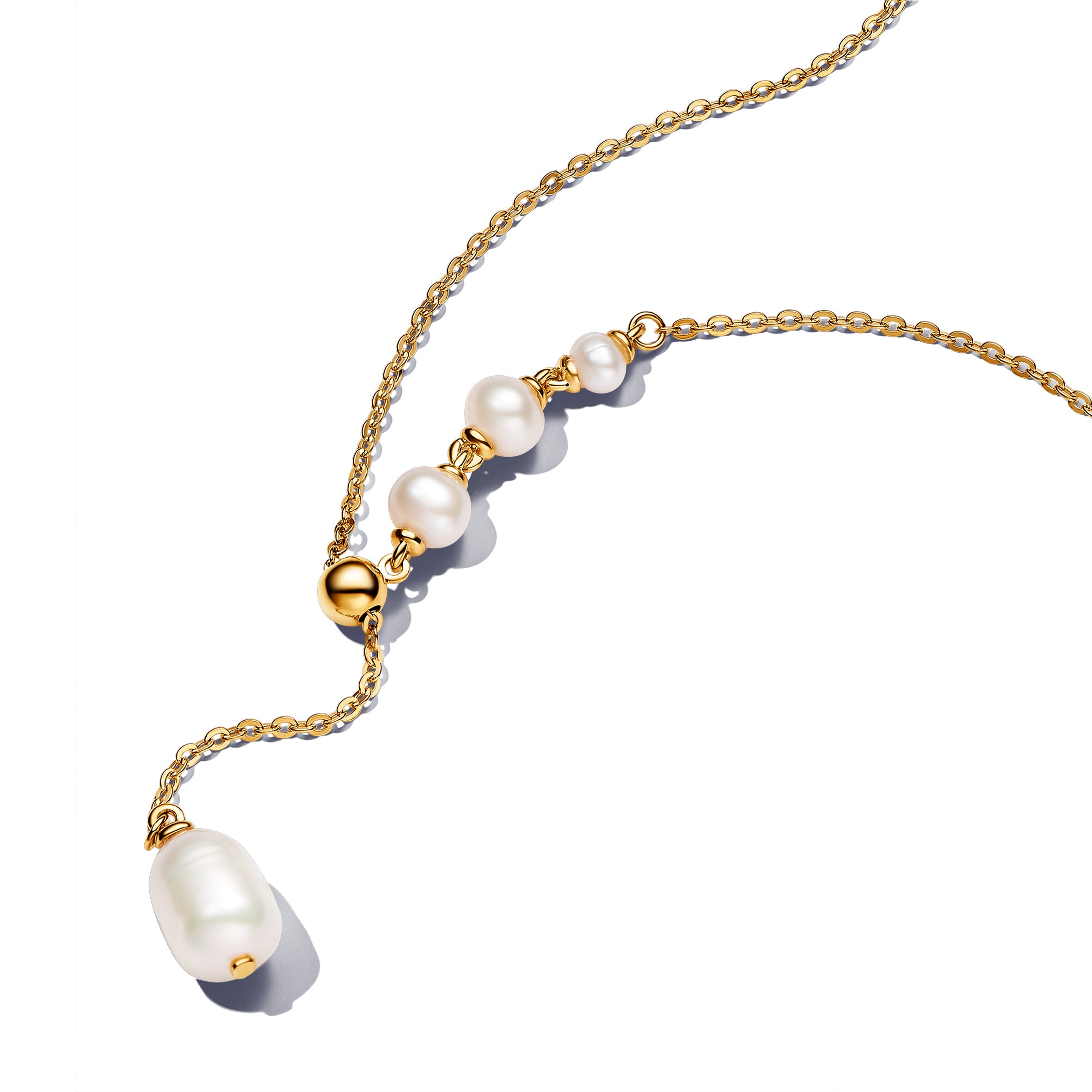 14K Gold-Plated Drop Necklace With White Treated Freshwater Cultured Pearl And Sliding Clasp