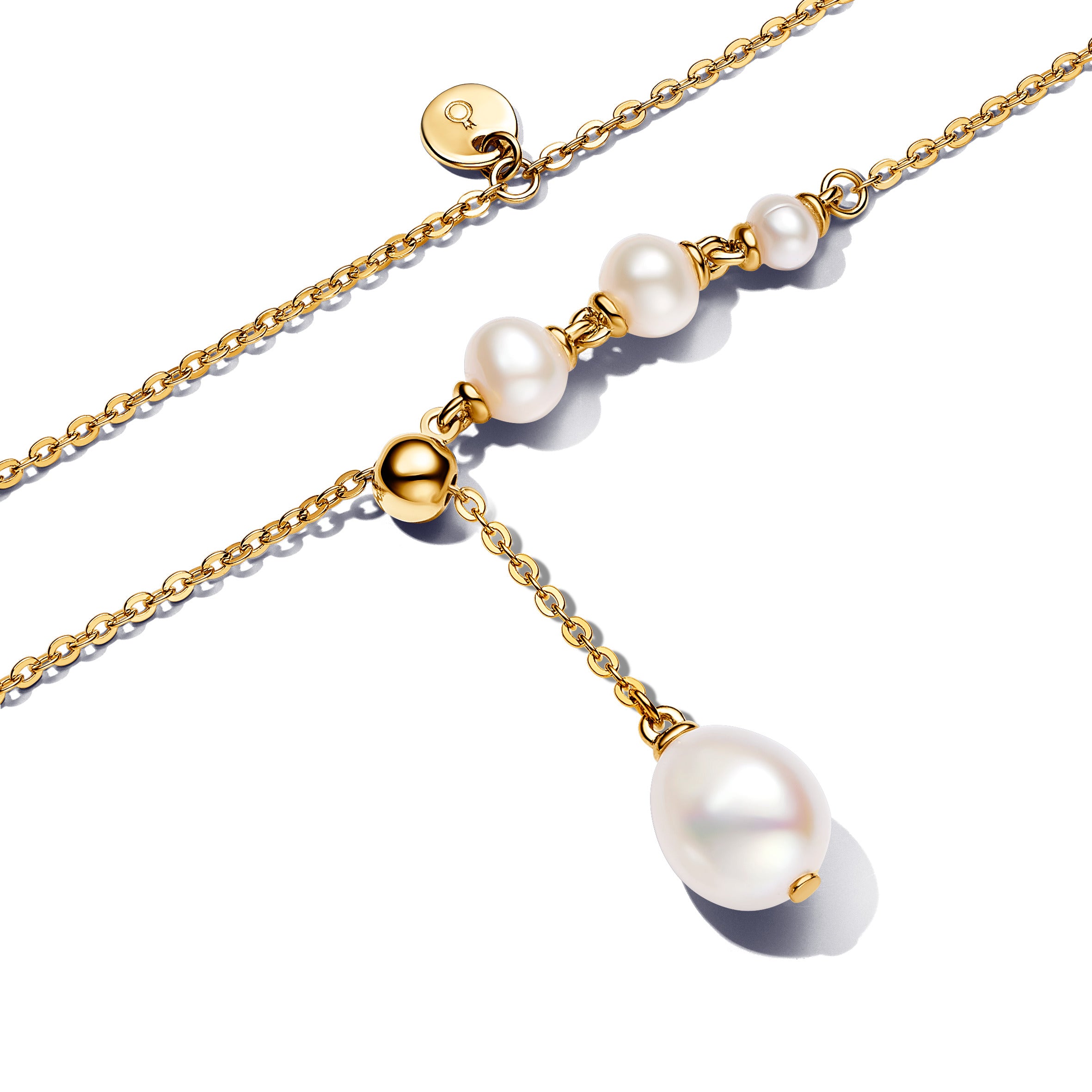 14K Gold-Plated Drop Necklace With White Treated Freshwater Cultured Pearl And Sliding Clasp