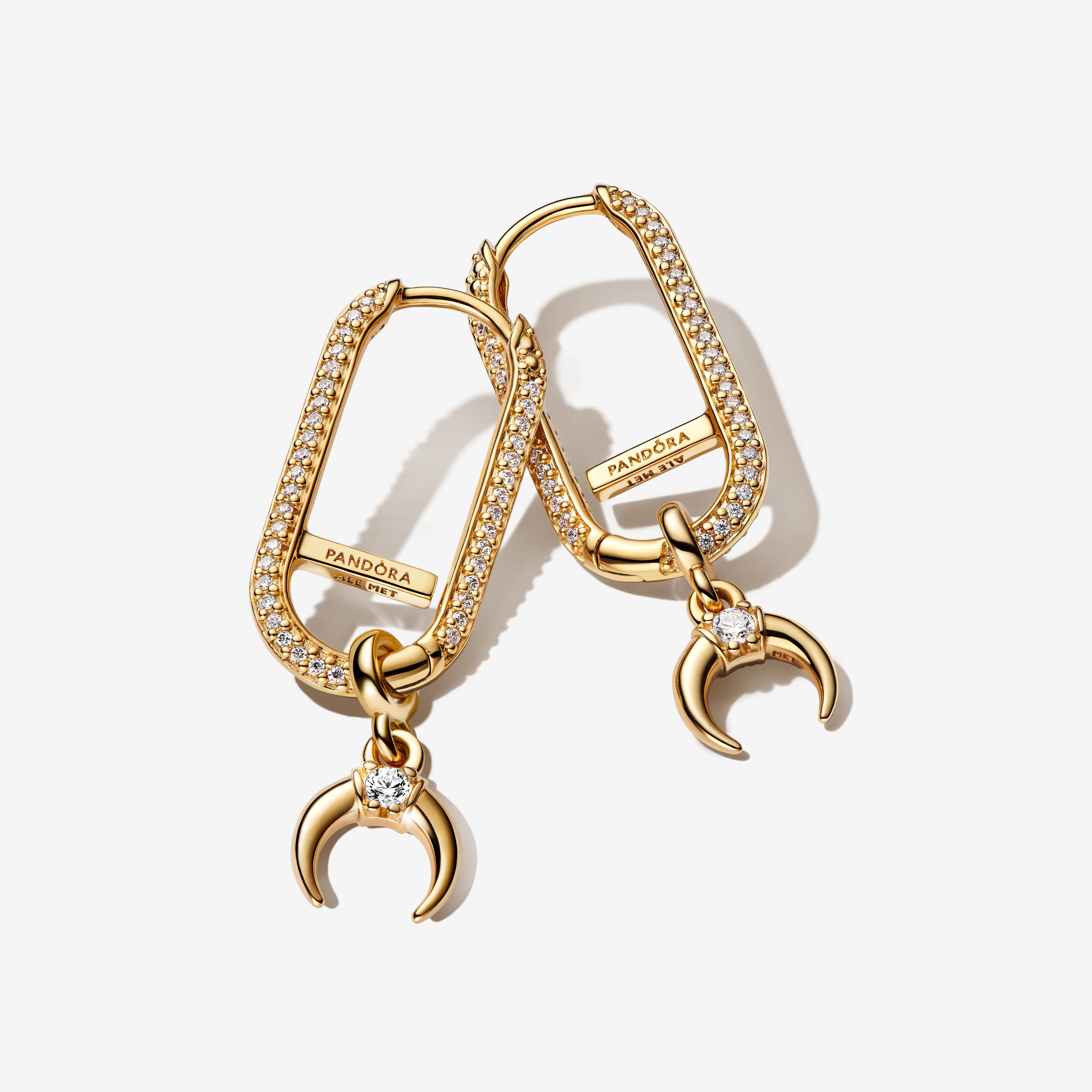 14K Gold-Plated Elongated Hoop Link Earring With Clear Cubic Zirconia