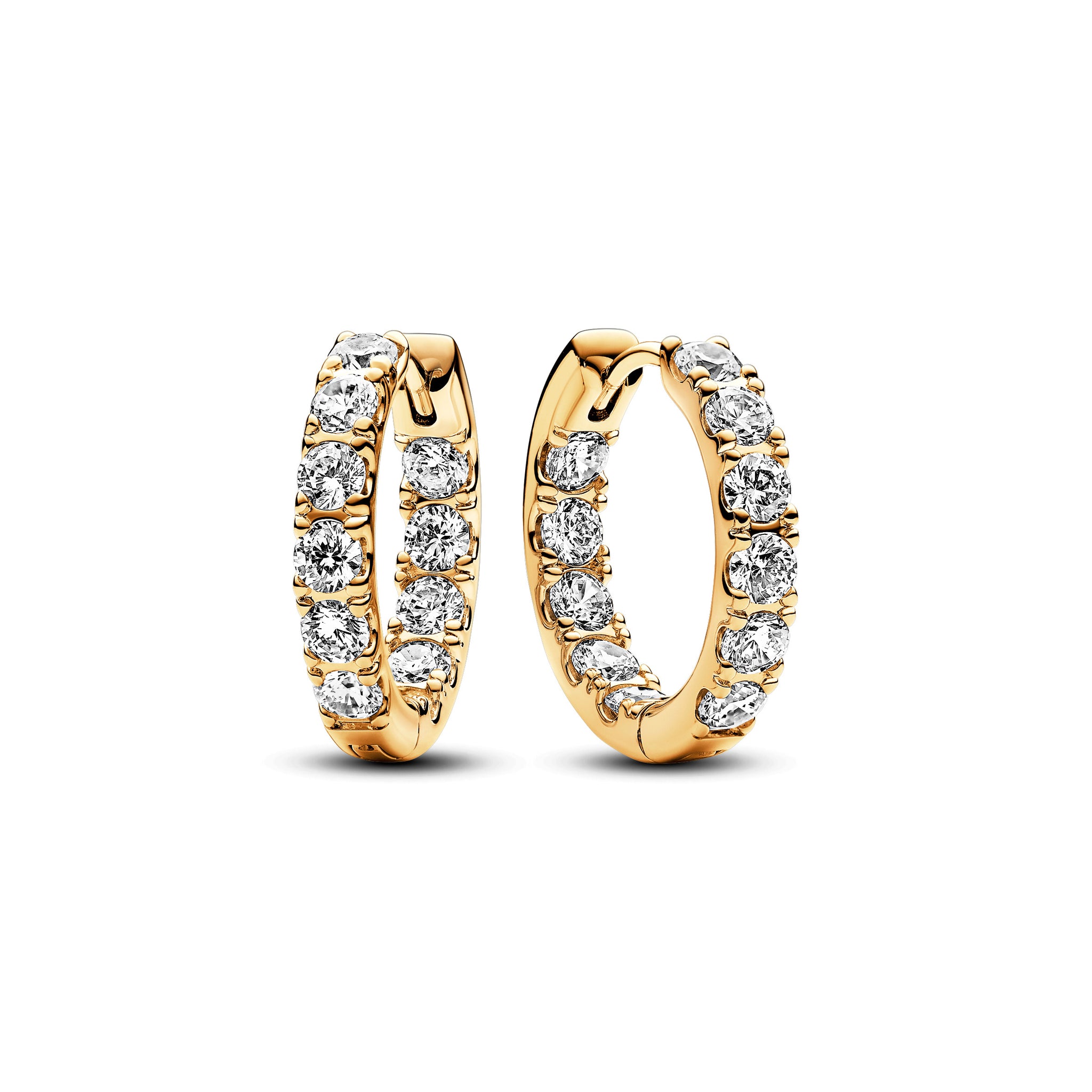 14K Gold-Plated Hoop Earrings With Clear Cubic Zirconia