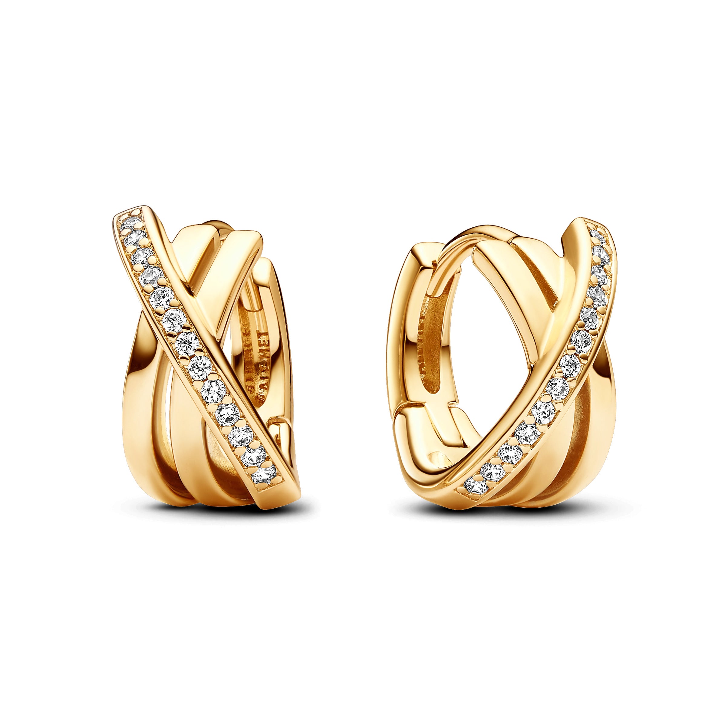 14K Gold-Plated Hoop Earrings With Clear Cubic Zirconia