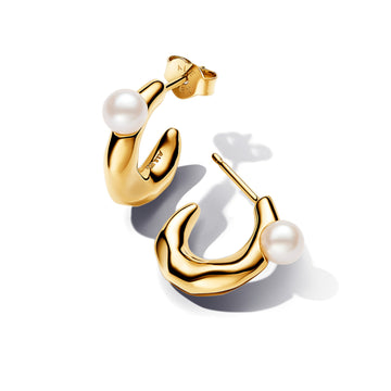 14K Gold-Plated Hoop Earrings With White Treated Freshwater Cultured Pearl