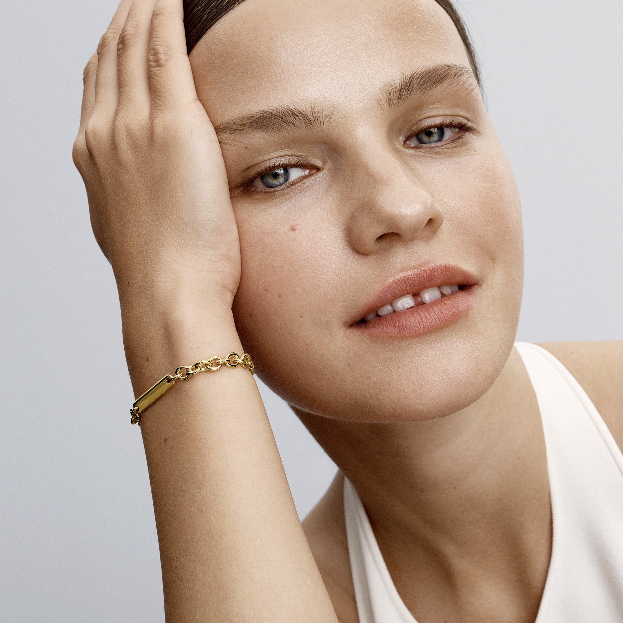 14K Gold-Plated Link Bracelet With Engravable Bar