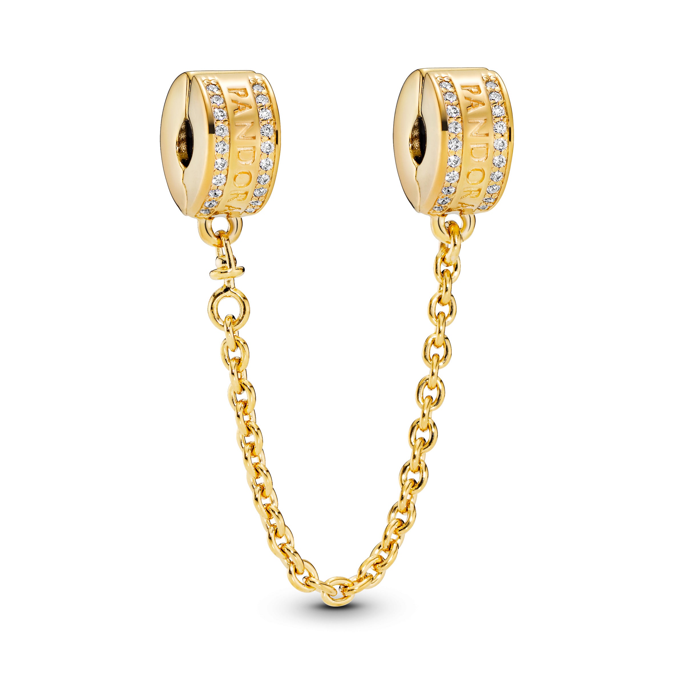 14K Gold-Plated Logo Safety Chain With Clear Cubic Zirconia And Silicone Grip