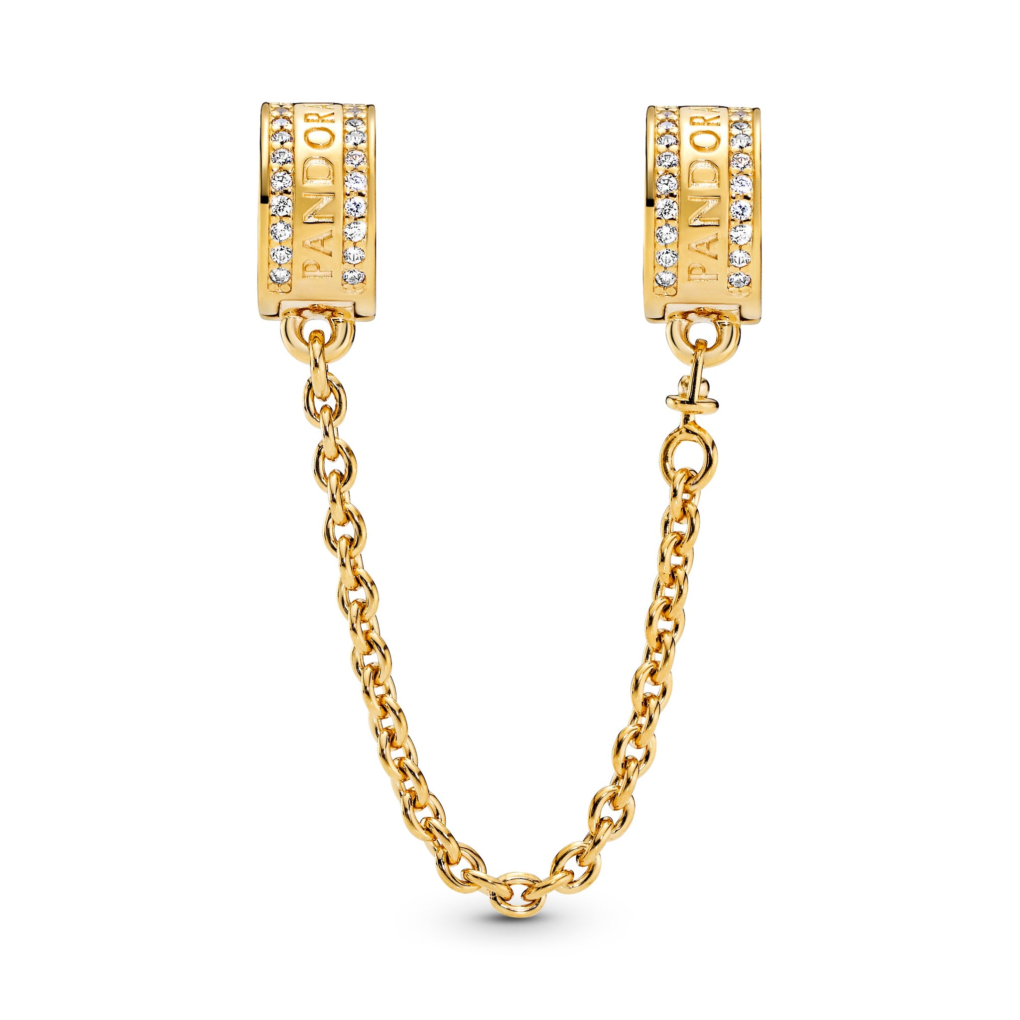 14K Gold-Plated Logo Safety Chain With Clear Cubic Zirconia And Silicone Grip
