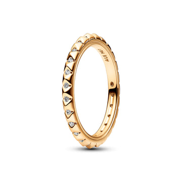 14K Gold-Plated Pyramid Studded Ring With Clear Cubic Zirconia