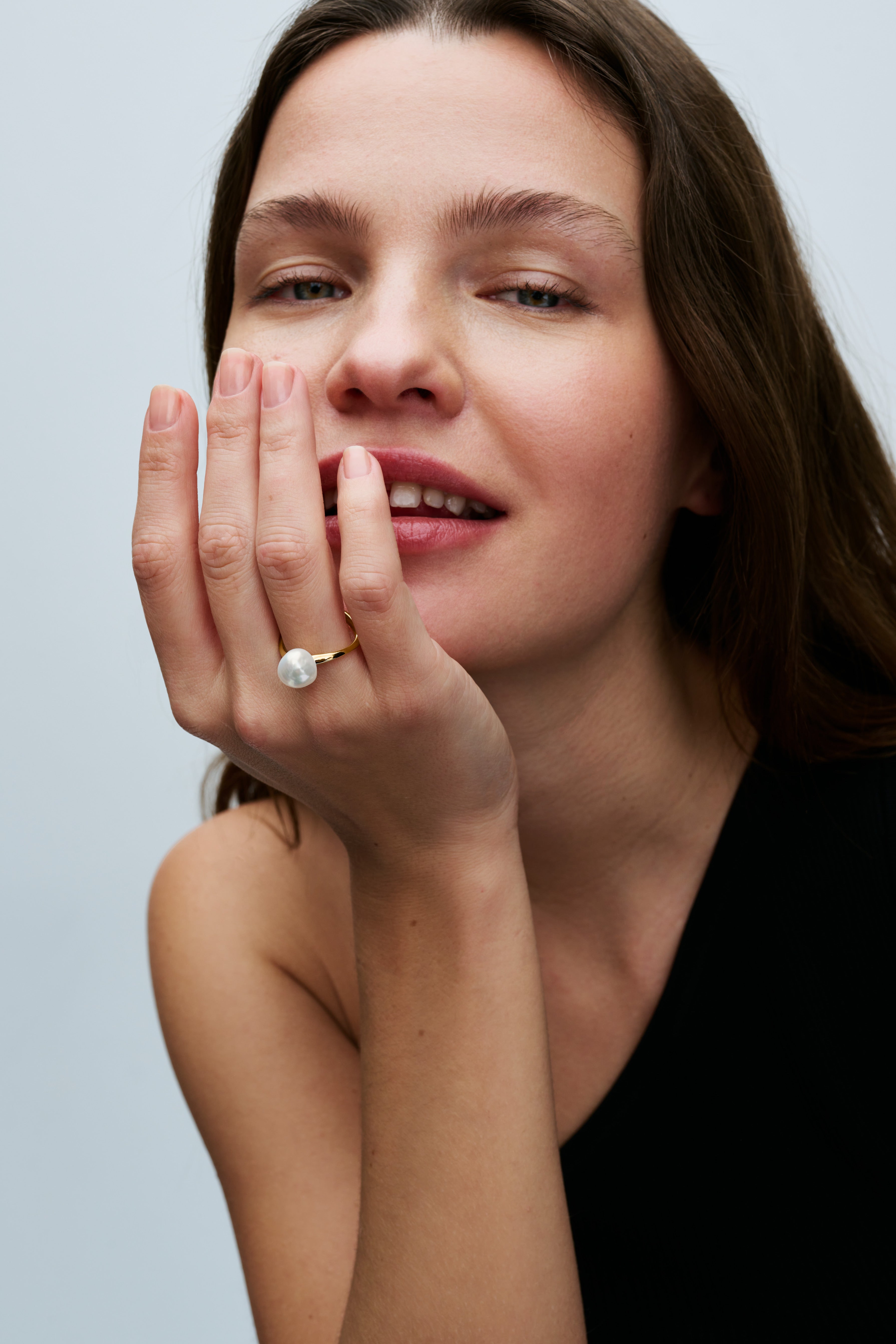 14K Gold-Plated Ring With Baroque White Treated Freshwater Cultured Pearl