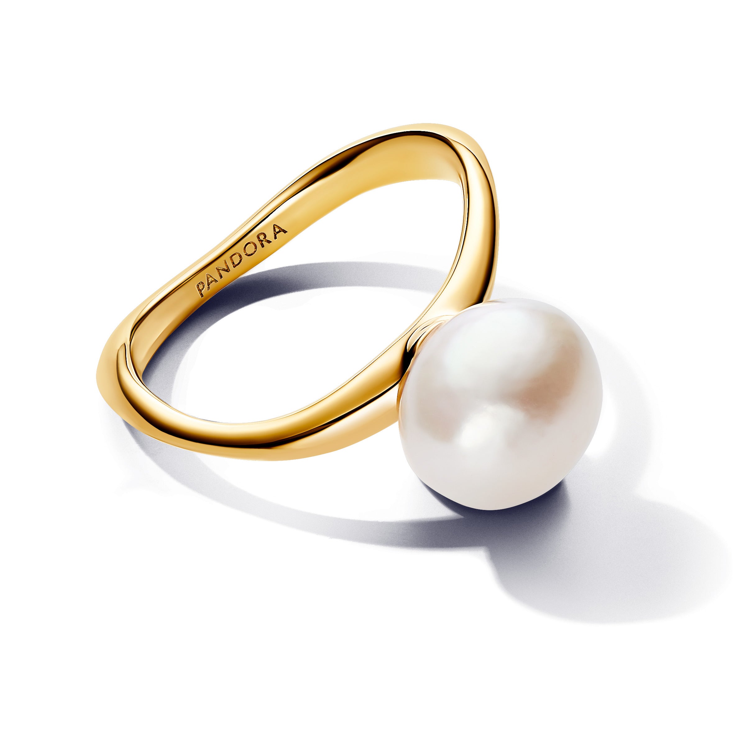 14K Gold-Plated Ring With Baroque White Treated Freshwater Cultured Pearl