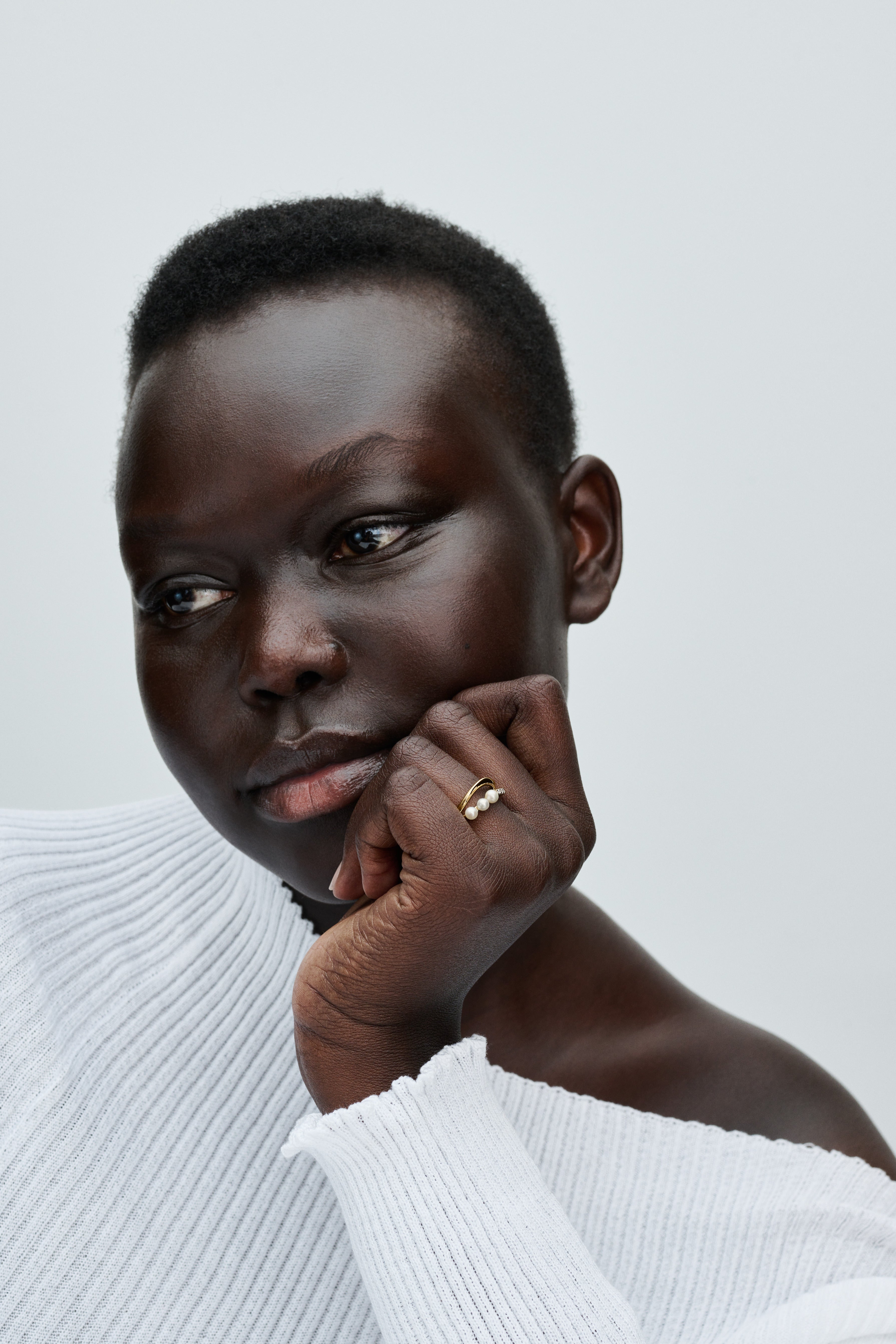 14K Gold-Plated Ring With White Treated Freshwater Cultured Pearl And Clear Cubic Zirconia