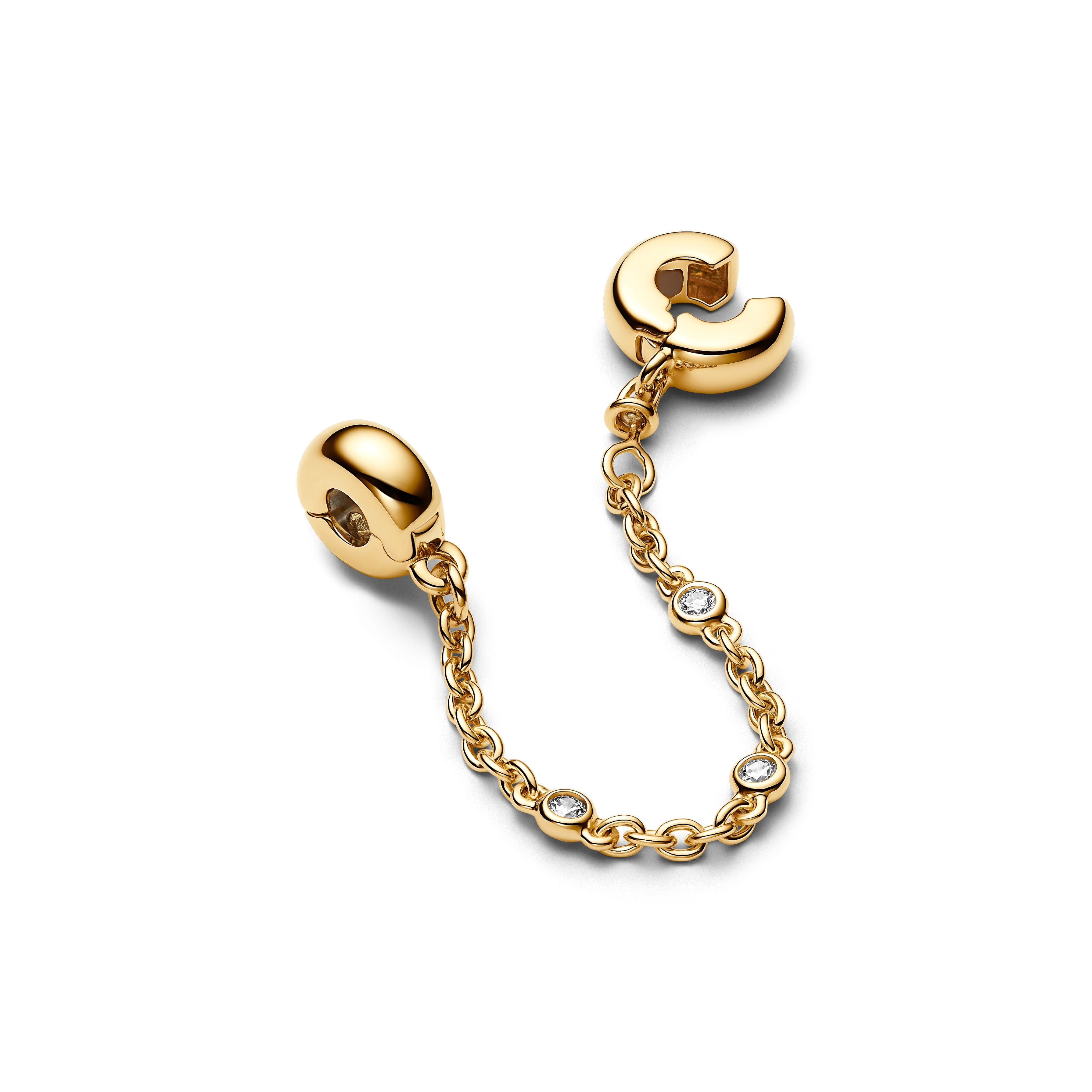 14K Gold-Plated Safety Chain Clip With Clear Cubic Zirconia And Silicone