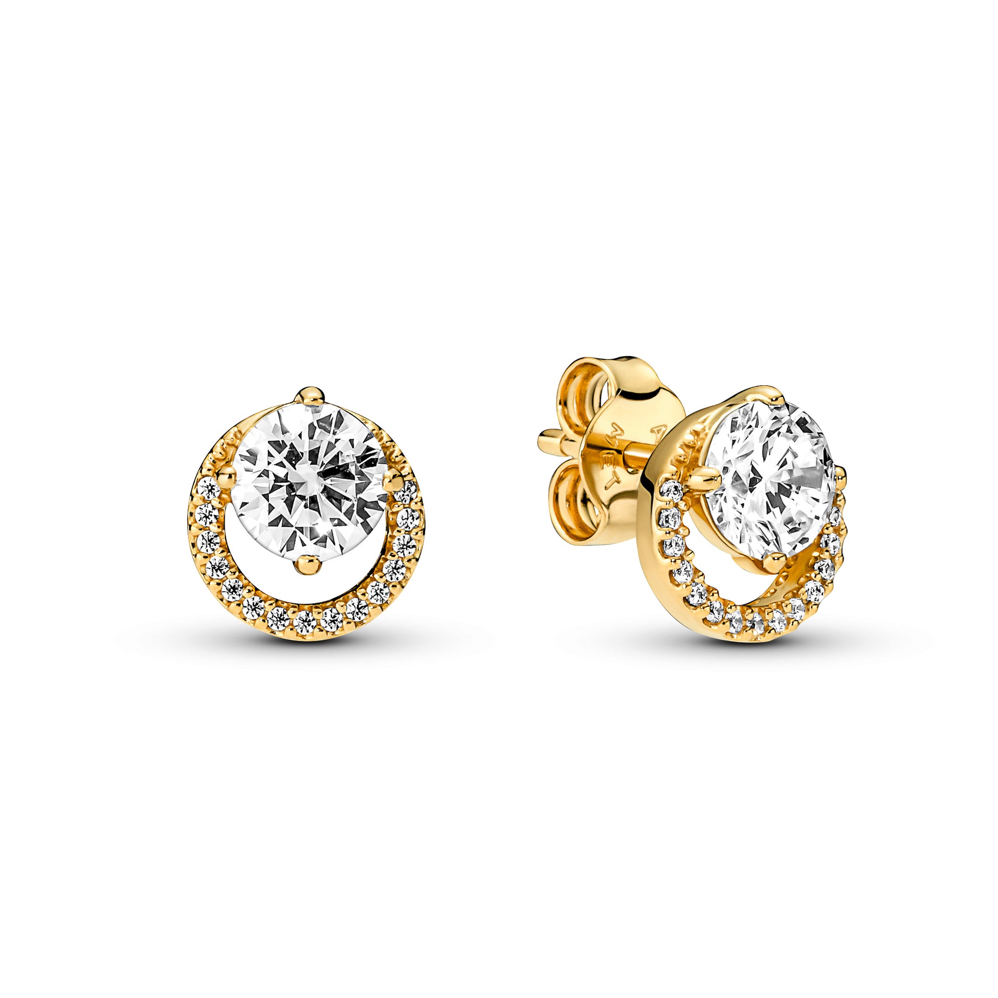 14K Gold-Plated Stud Earrings With Clear Cubic Zirconia