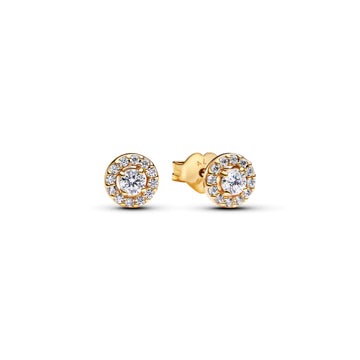 14K Gold-Plated Stud Earrings With Clear Cubic Zirconia