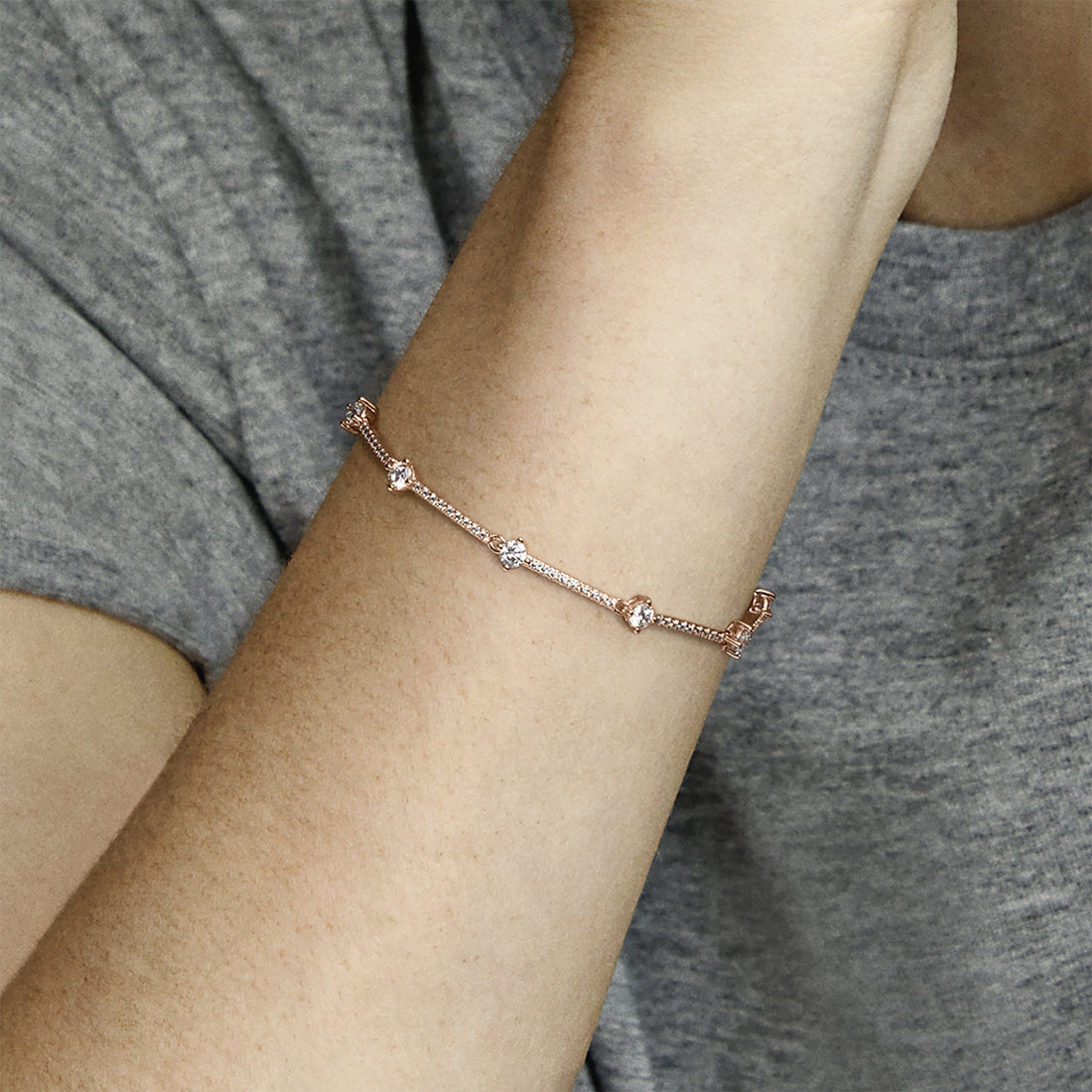 14K Rose Gold-Plated Bracelet With Clear Cubic Zirconia