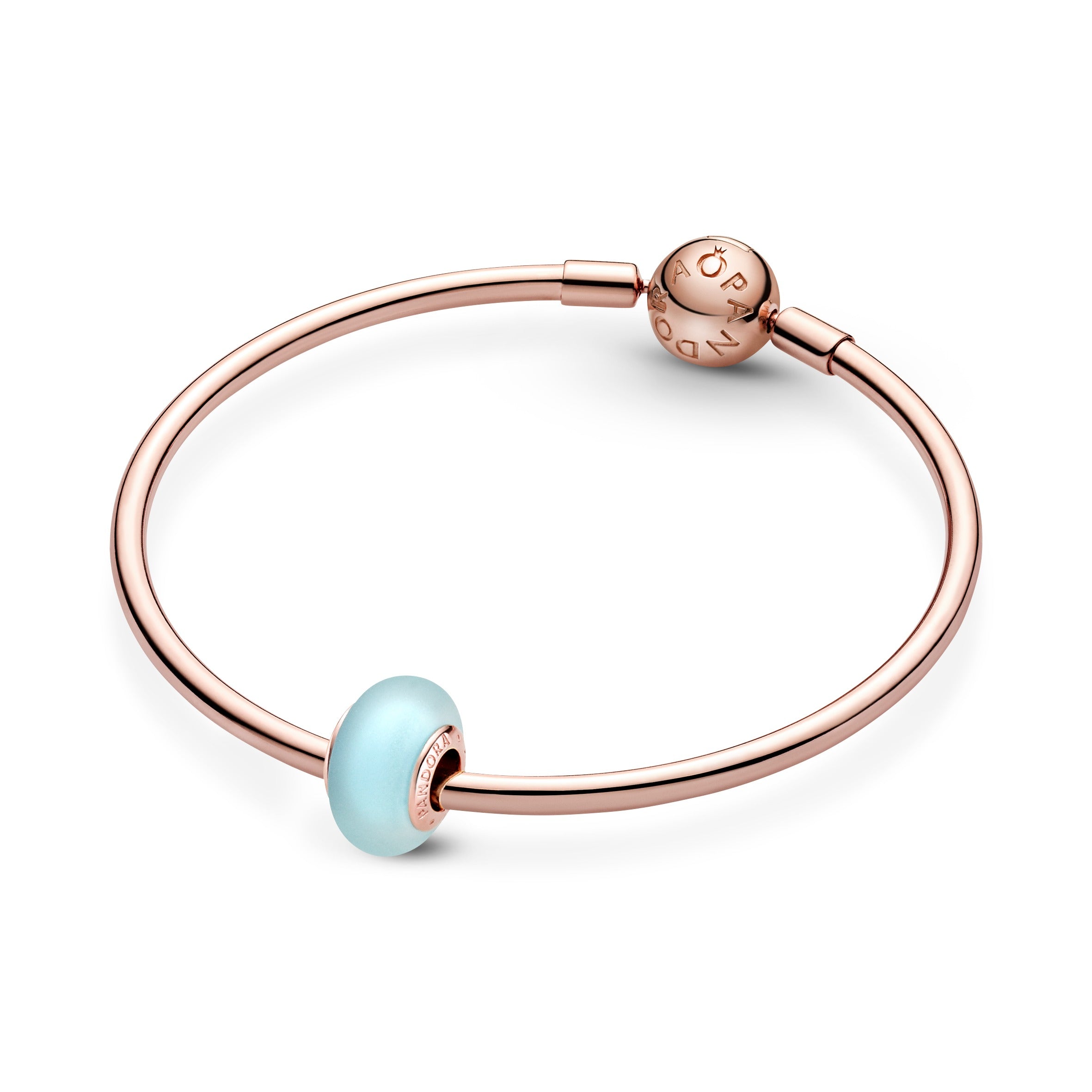 14K Rose Gold-Plated Charm With Frosted Blue Murano Glass