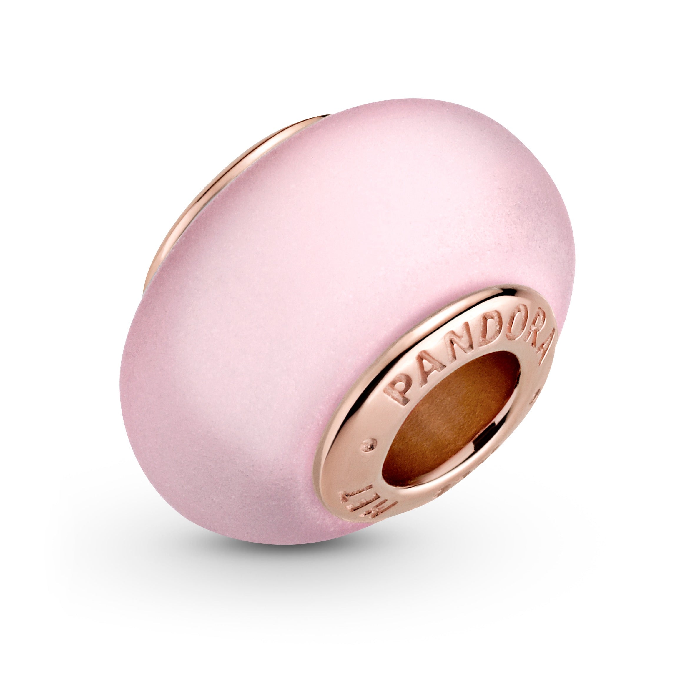 14K Rose Gold-Plated Charm With Frosted Pink Murano Glass