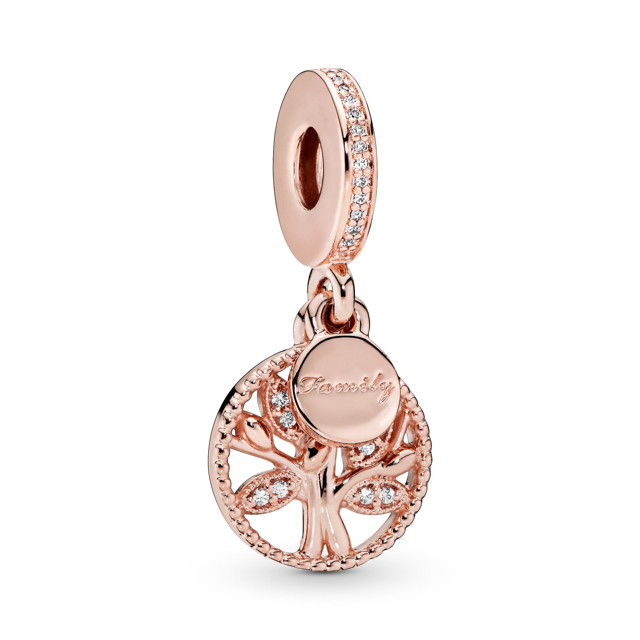 14K Rose Gold-Plated Family Tree Dangle With Clear Cubic Zirconia