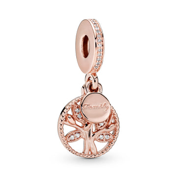 14K Rose Gold-Plated Family Tree Dangle With Clear Cubic Zirconia