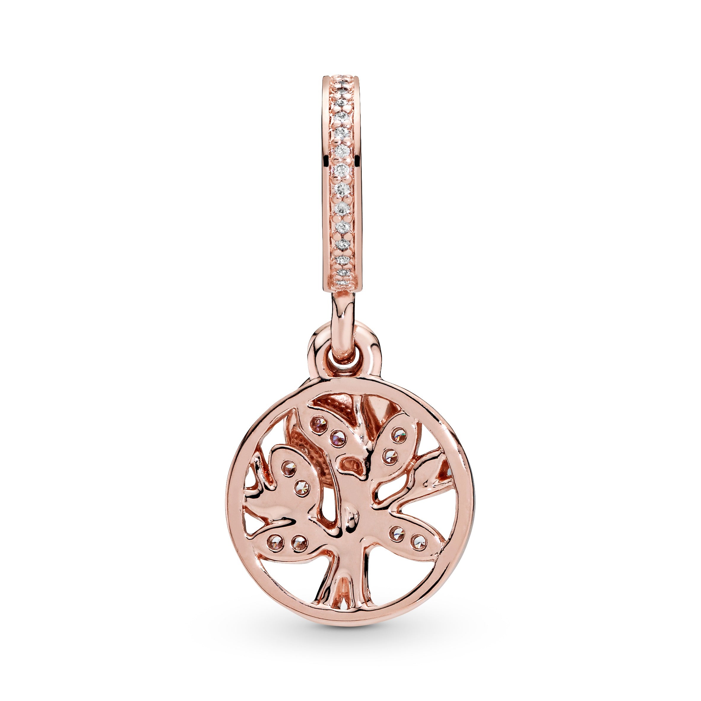 14K Rose Gold-Plated Family Tree Dangle With Clear Cubic Zirconia