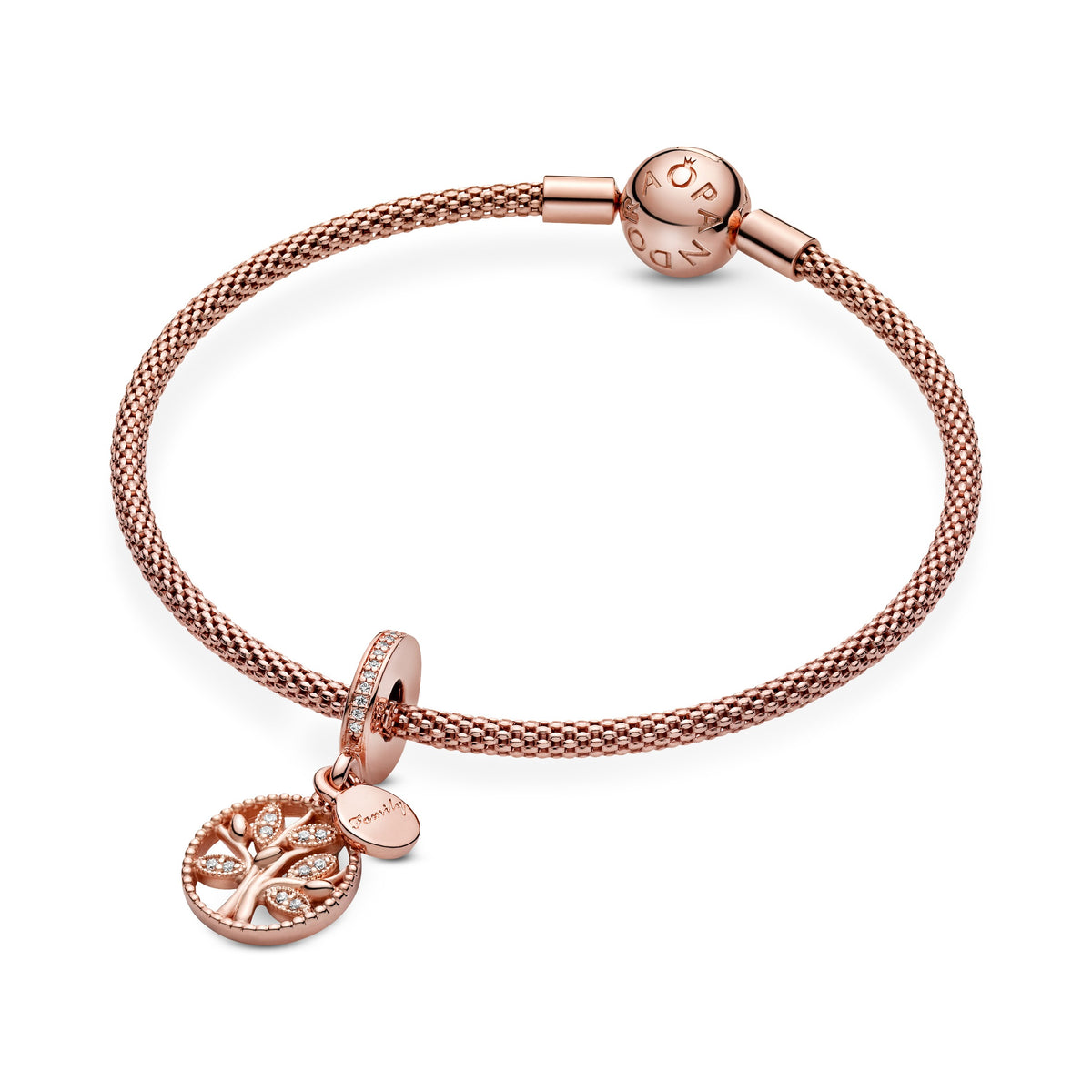 768661c01 14K Rose Gold-Plated Family Tree Dangle With Clear Cubic Zirconia ...