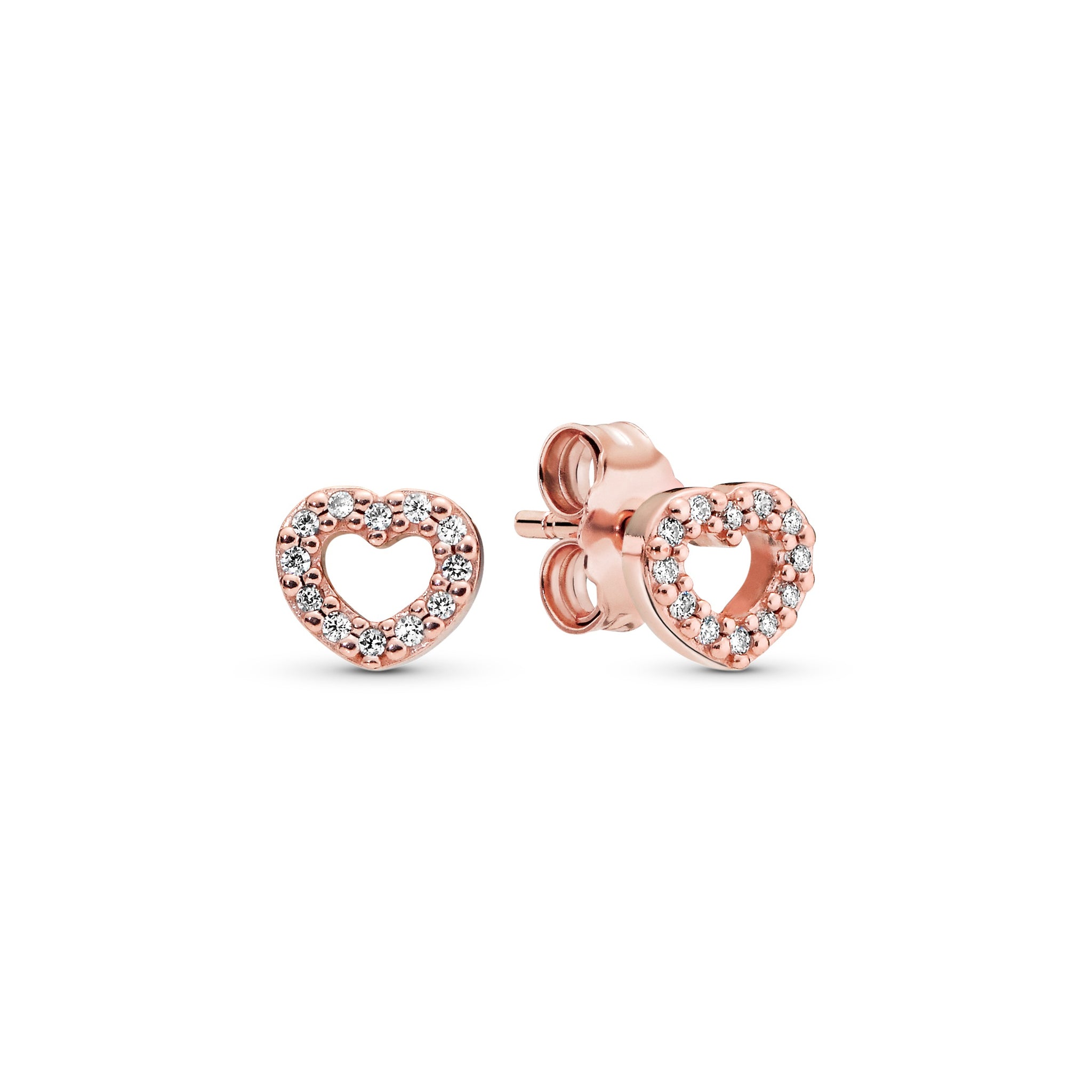 14K Rose Gold-Plated Heart Stud Earrings With Clear Cubic Zirconia