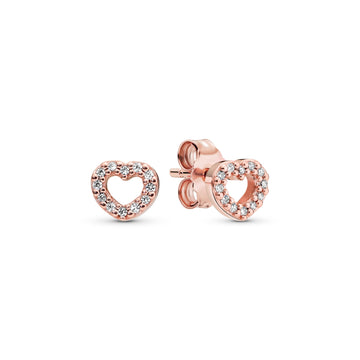 14K Rose Gold-Plated Heart Stud Earrings With Clear Cubic Zirconia