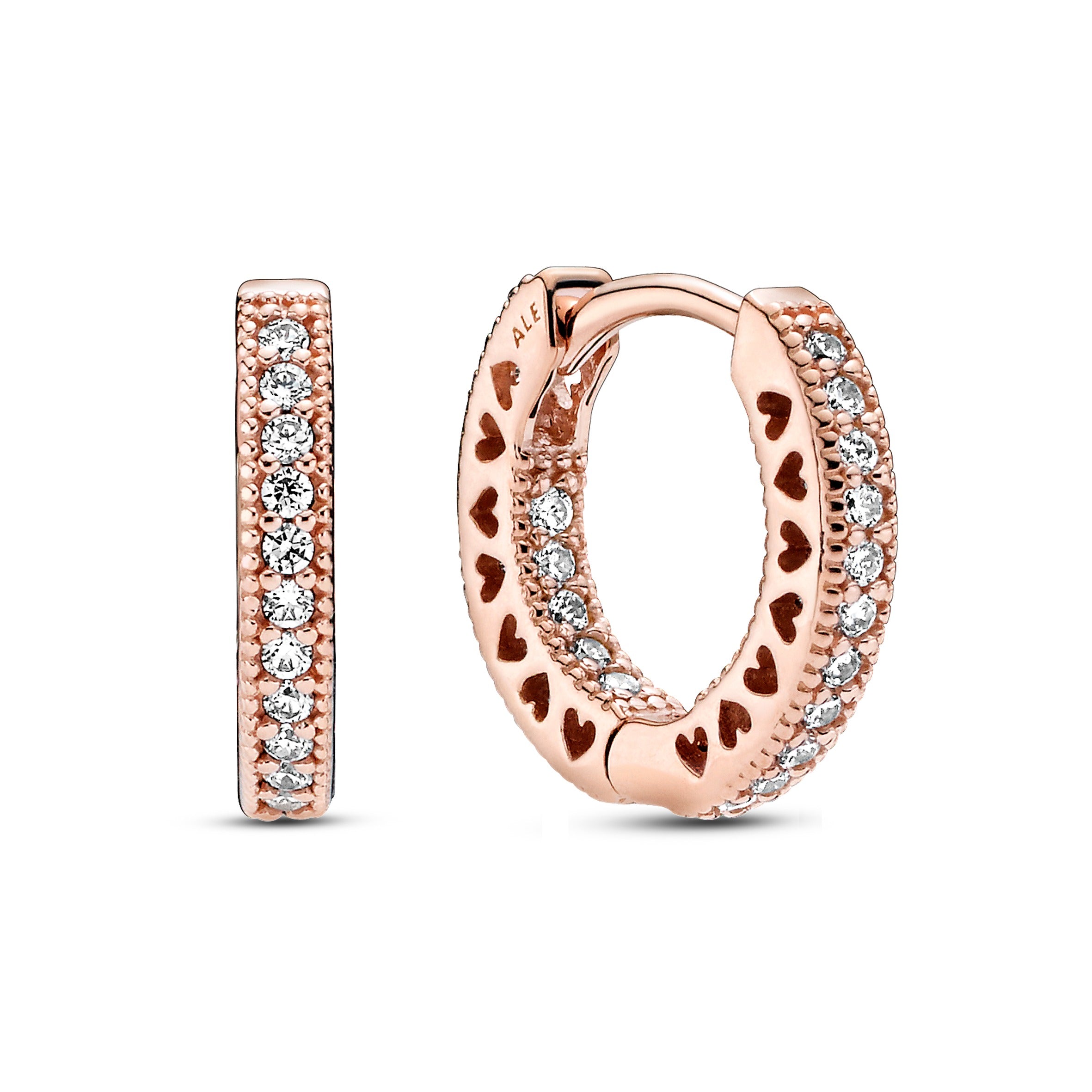 14K Rose Gold-Plated Hoop Earrings With Clear Cubic Zirconia