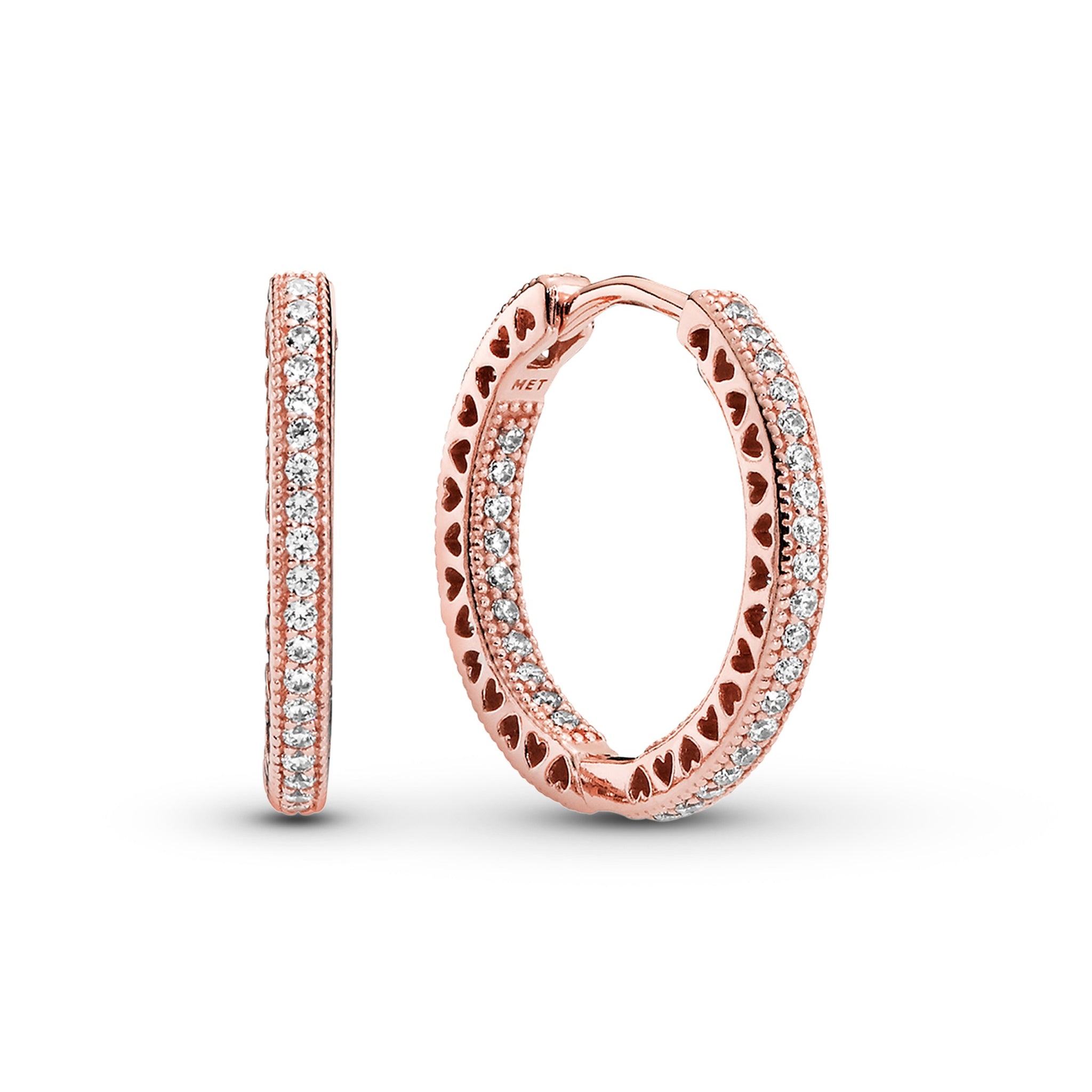 14K Rose Gold-Plated Hoop Earrings With Clear Cubic Zirconia, 20 Mm