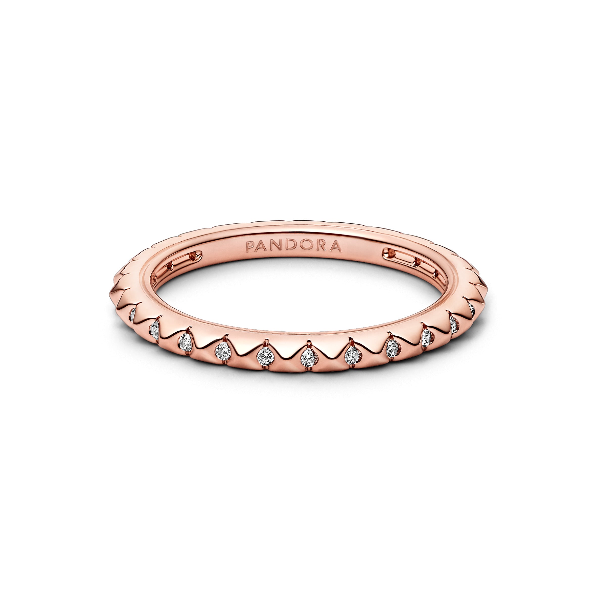 14K Rose Gold-Plated Pyramid Studded Ring With Clear Cubic Zirconia