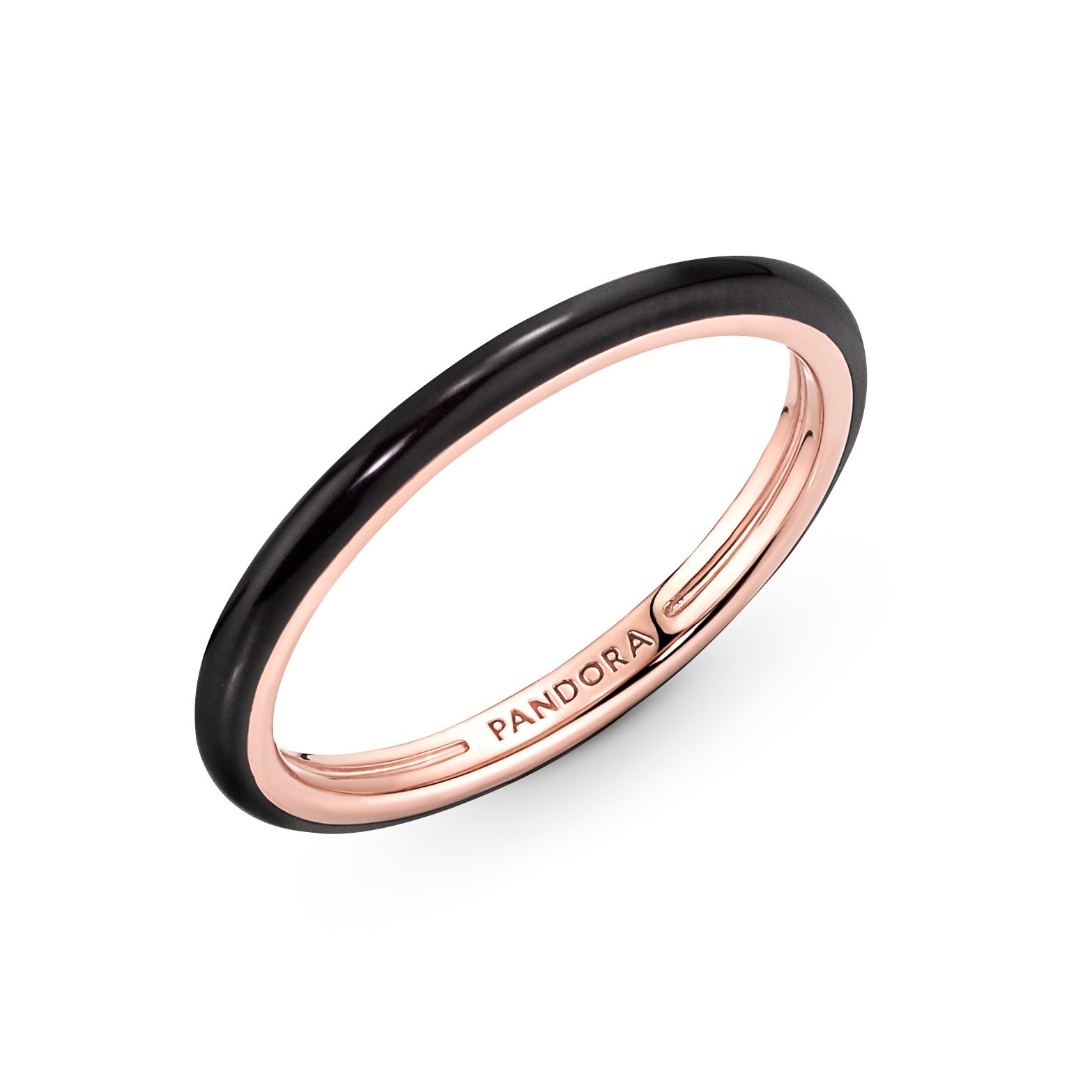 14K Rose Gold-Plated Ring With Black Enamel