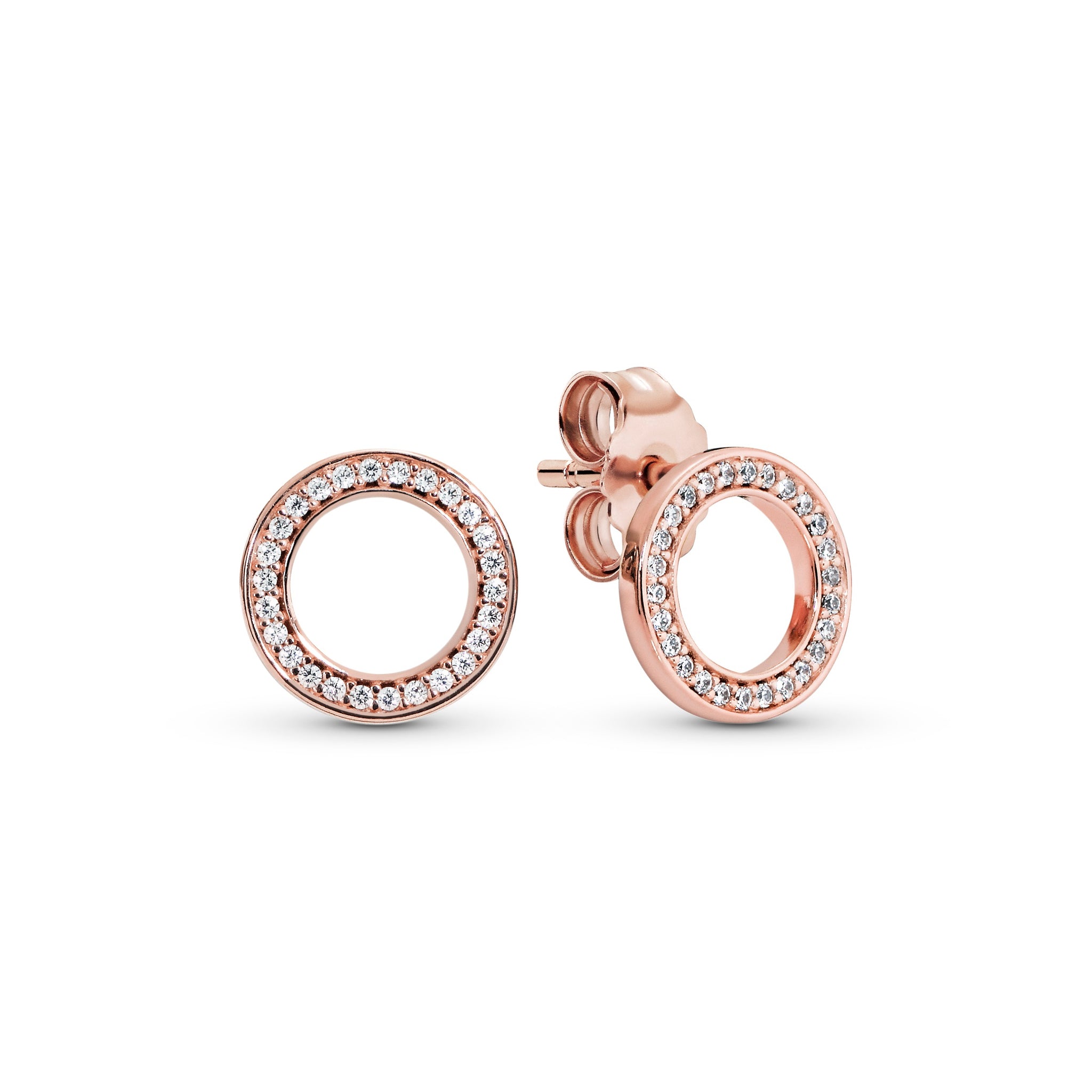 14K Rose Gold-Plated Stud Earrings With Clear Cubic Zirconia