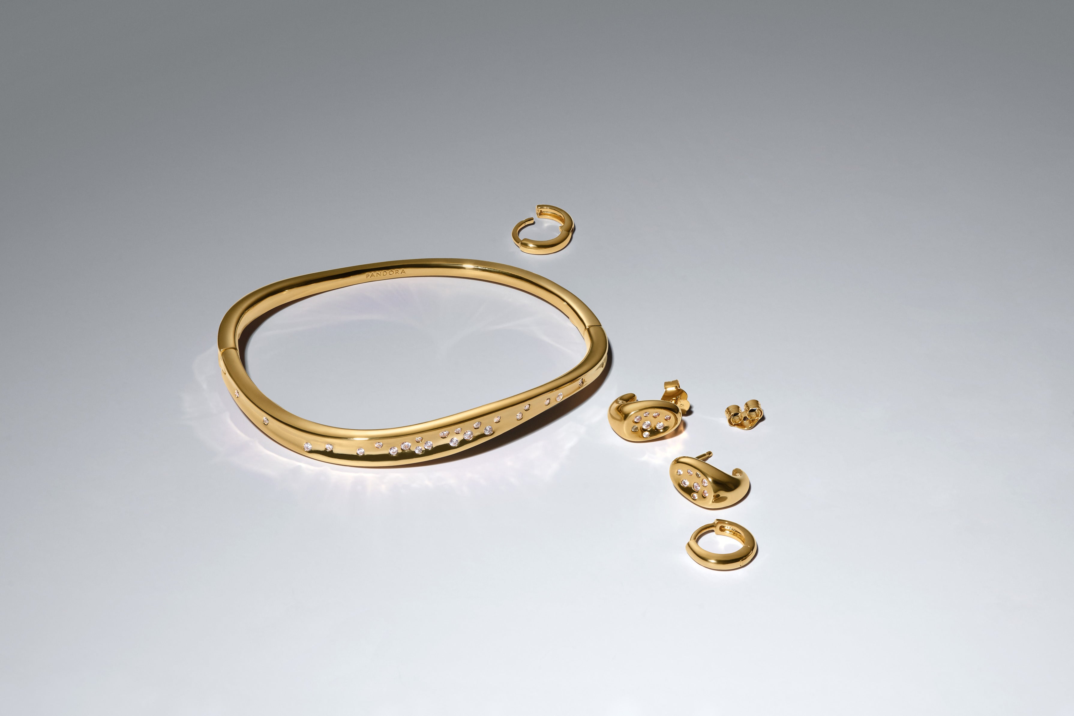 14K Gold-Plated Bangle With Clear Cubic Zirconia