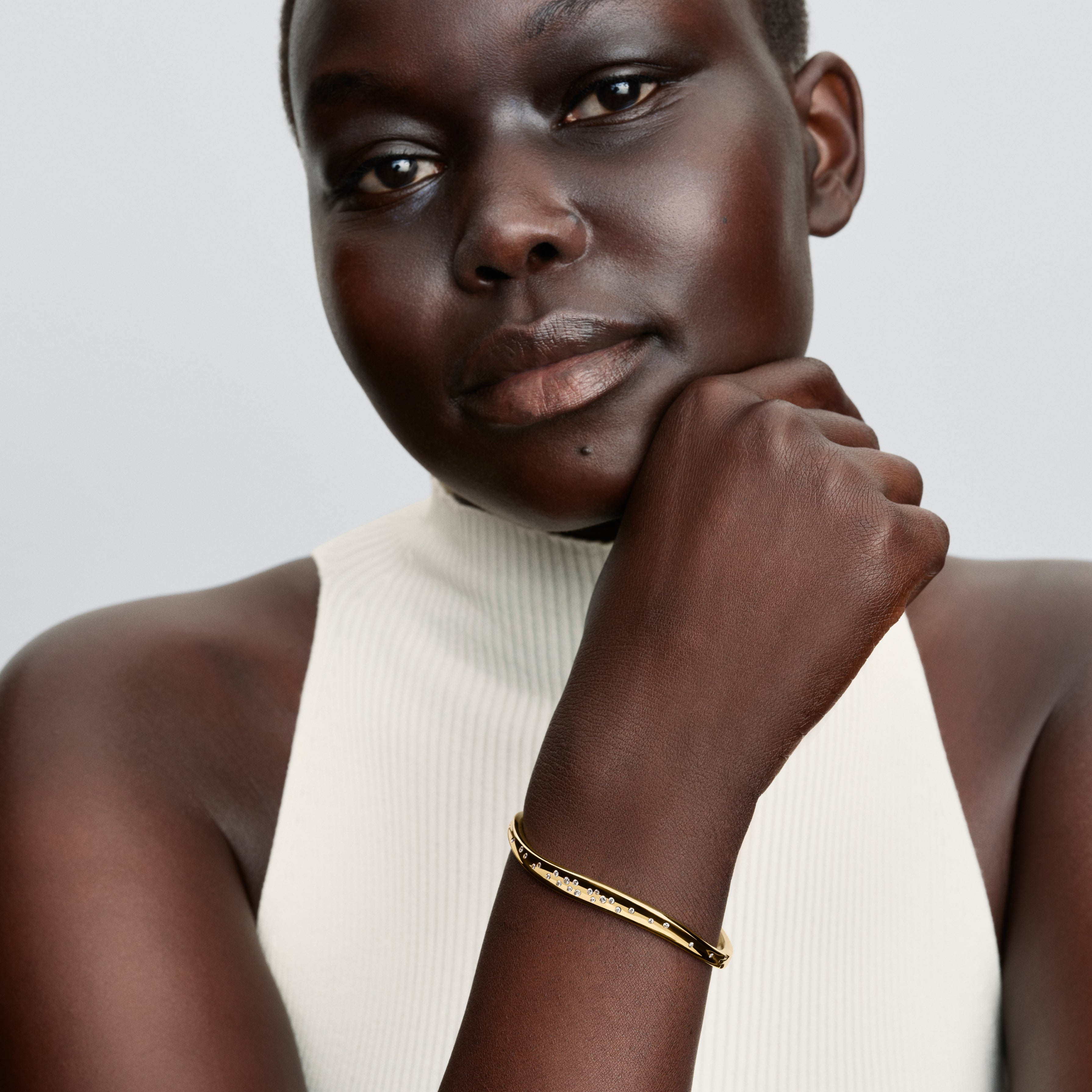 14K Gold-Plated Bangle With Clear Cubic Zirconia