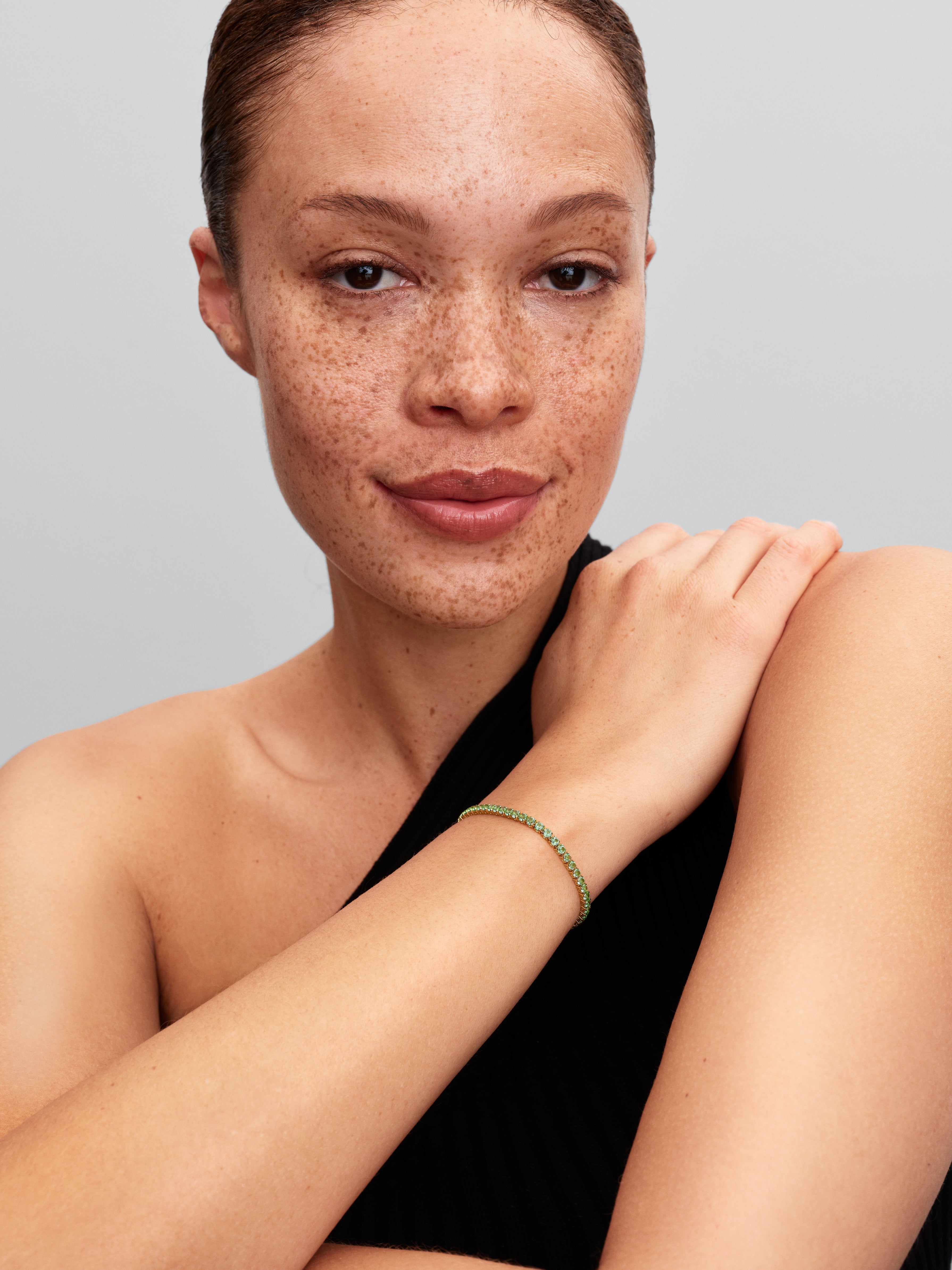 14K Gold-Plated Bracelet With Mint Green Crystal