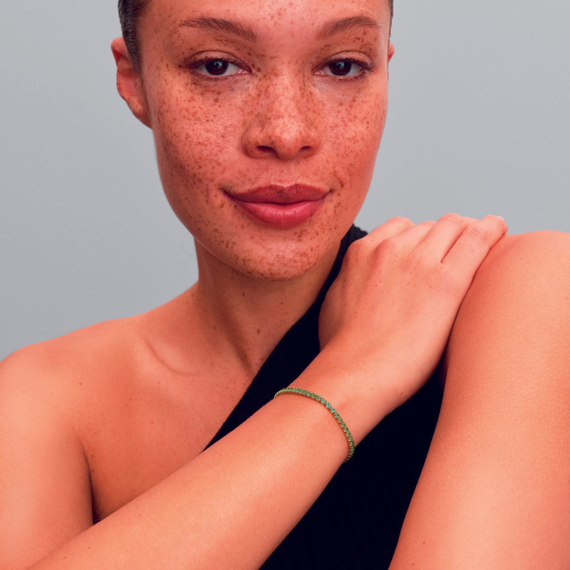 14K Gold-Plated Bracelet With Mint Green Crystal