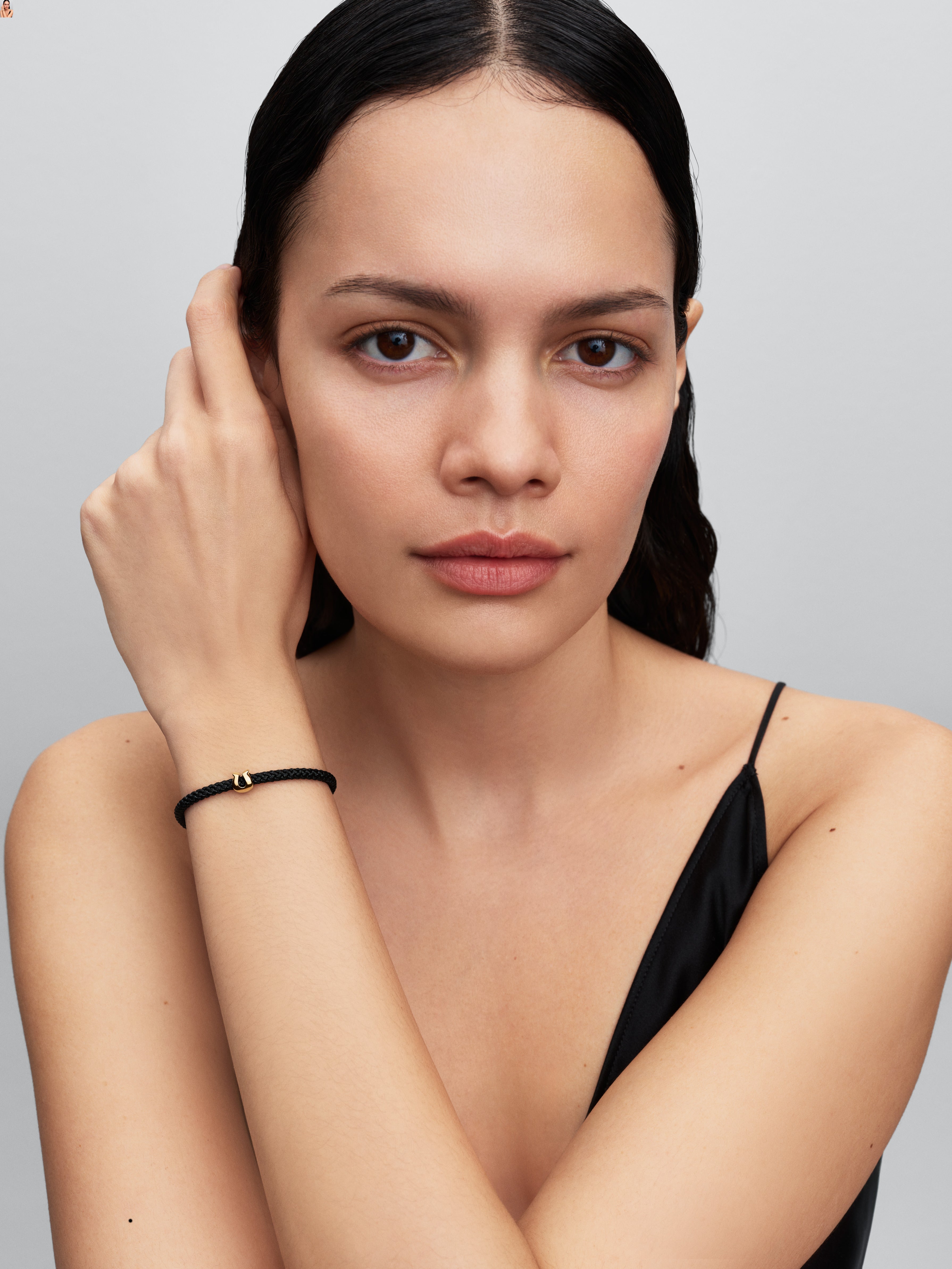 14K Gold-Plated Bracelet With Shimmering Black Cord