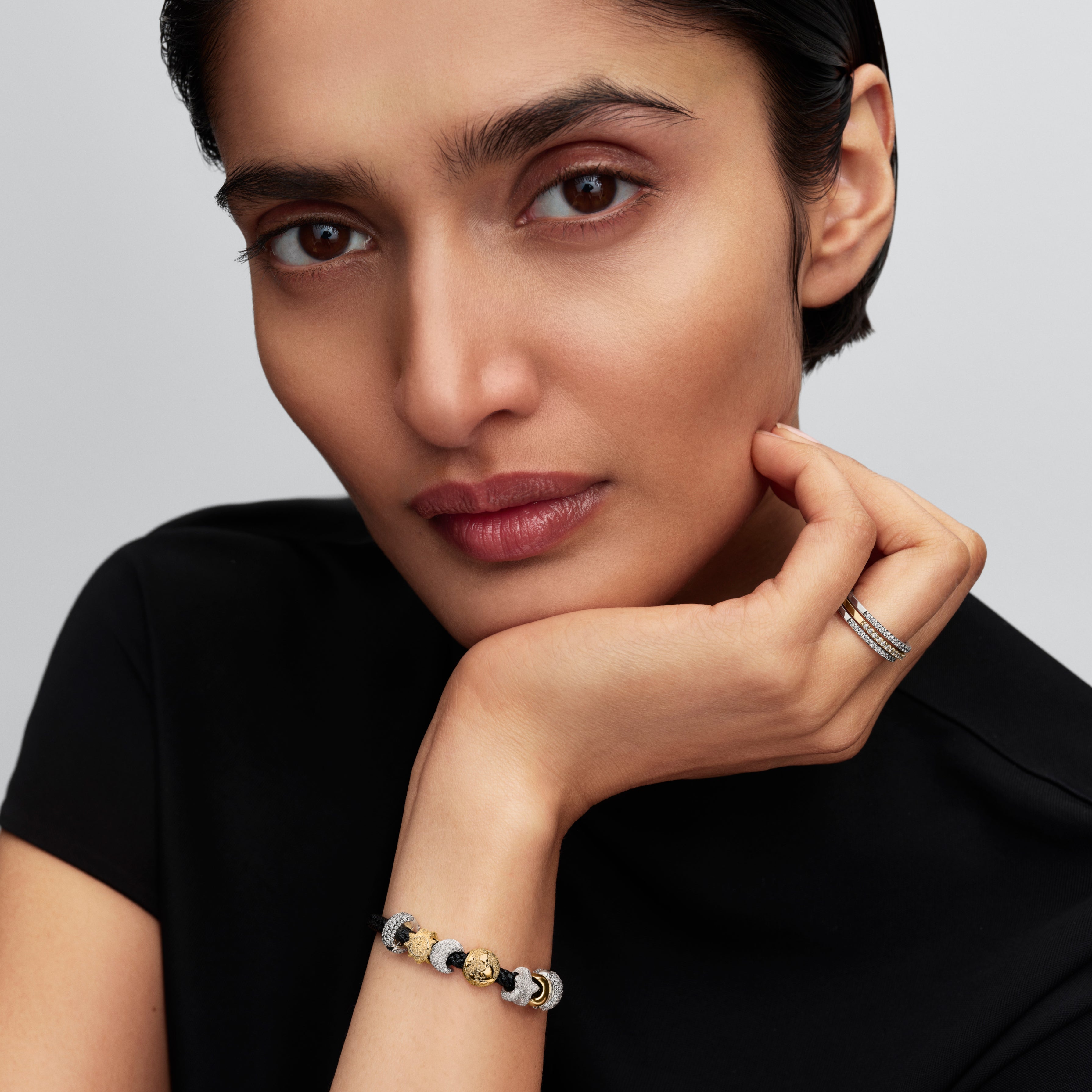 14K Gold-Plated Bracelet With Shimmering Black Cord