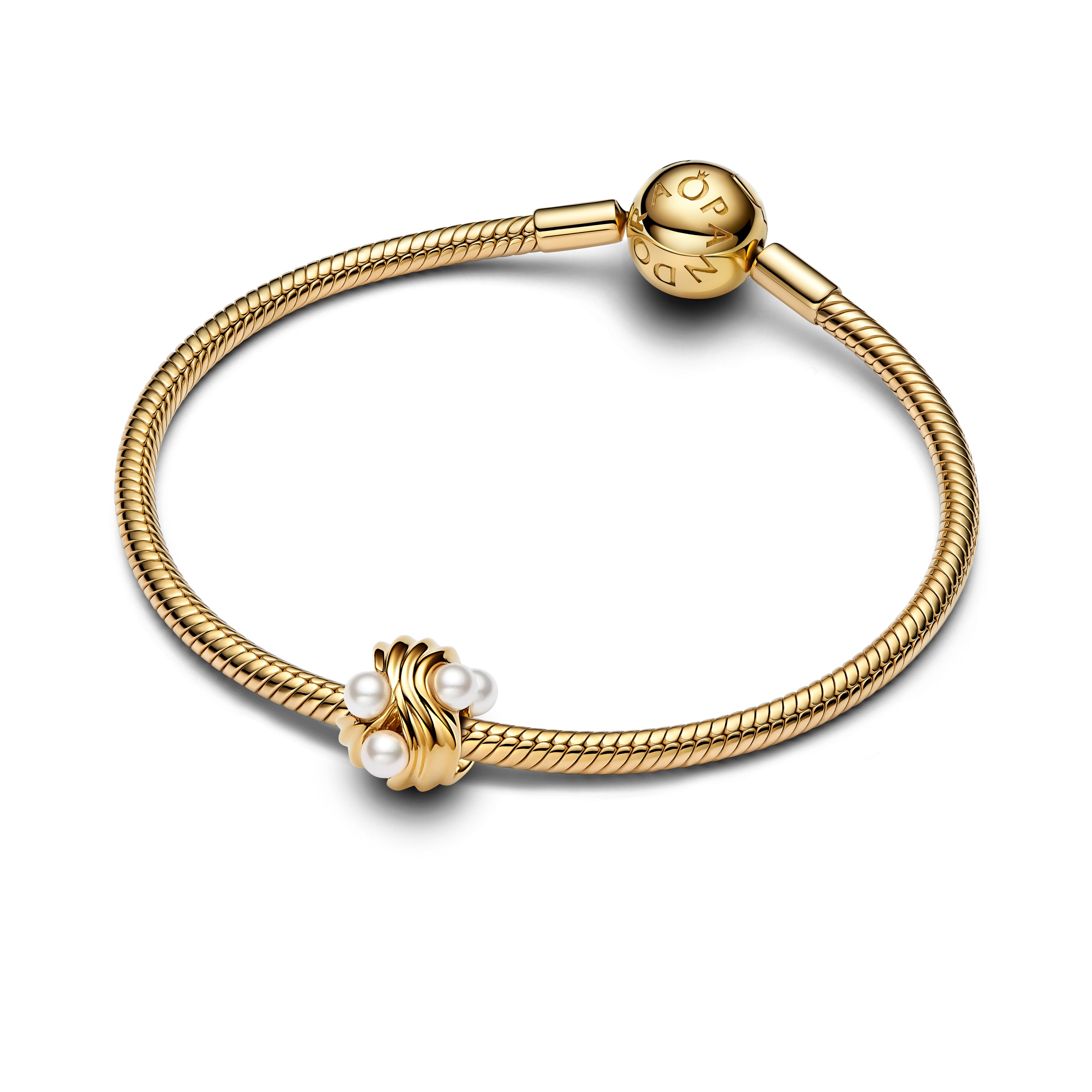 14K Gold-Plated Charm With White Lacquered Artificial Pearl