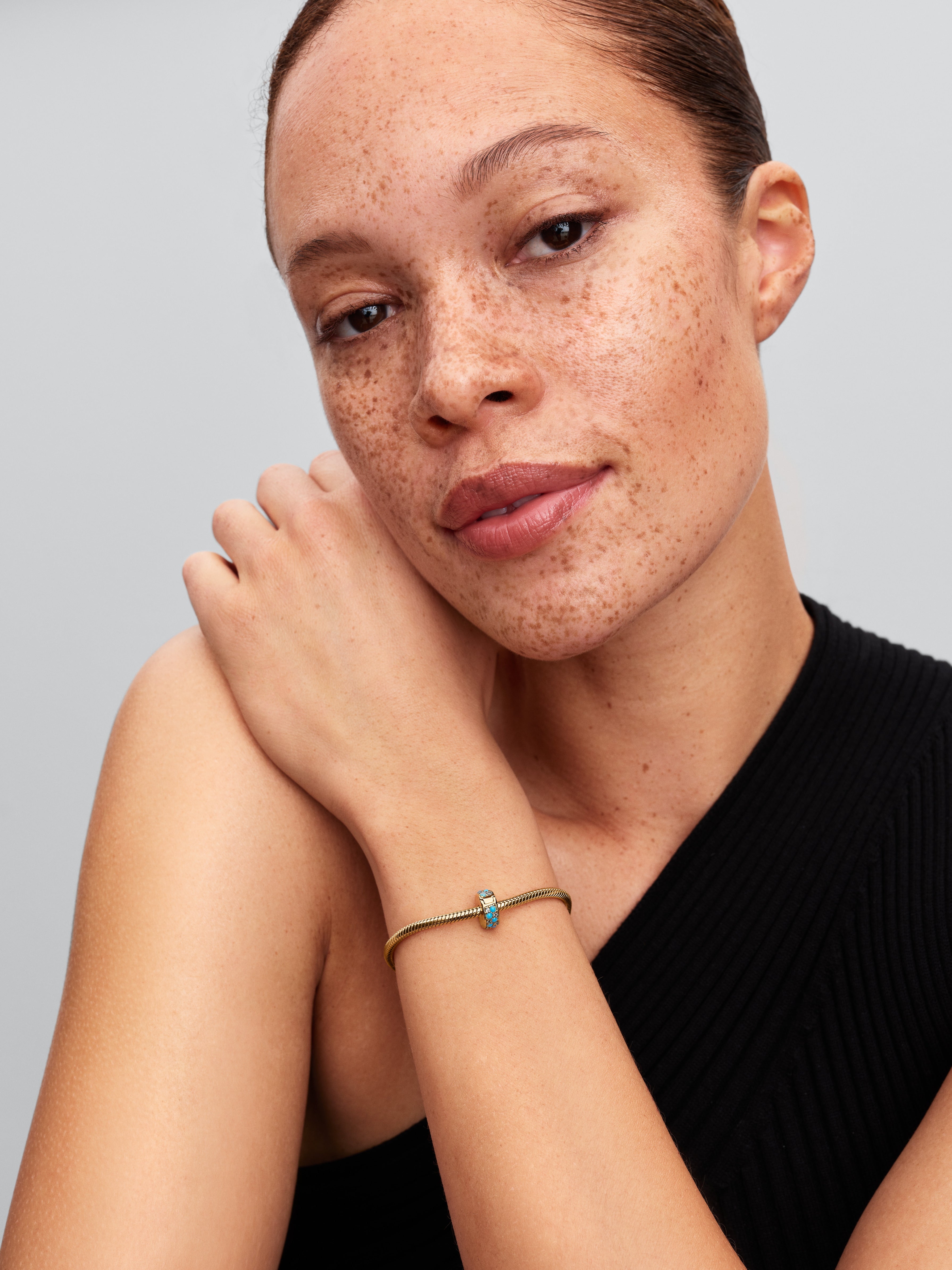 14K Gold-Plated Clip With Icy Blue And Capri Blue Crystal And Silicone Grip