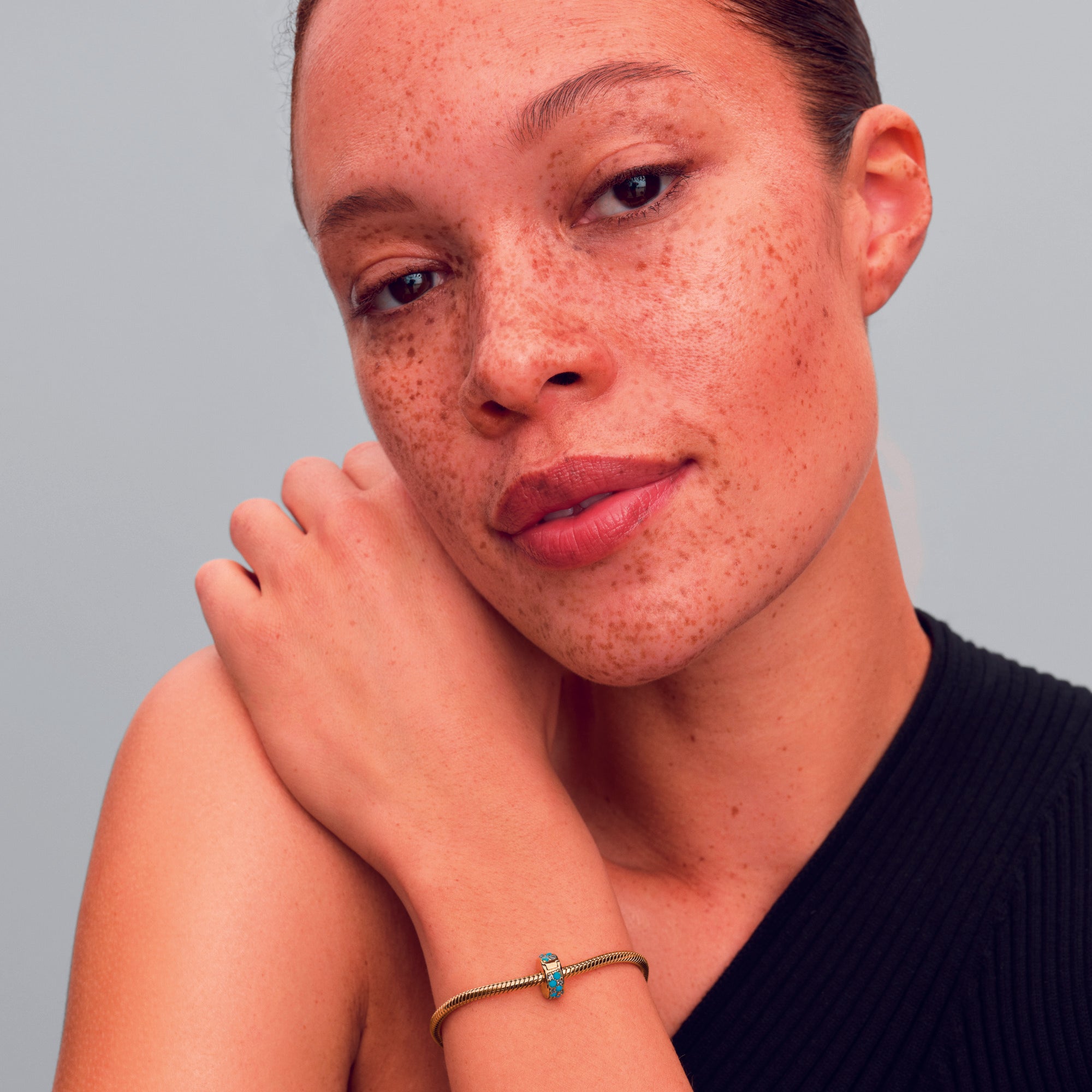 14K Gold-Plated Clip With Icy Blue And Capri Blue Crystal And Silicone Grip