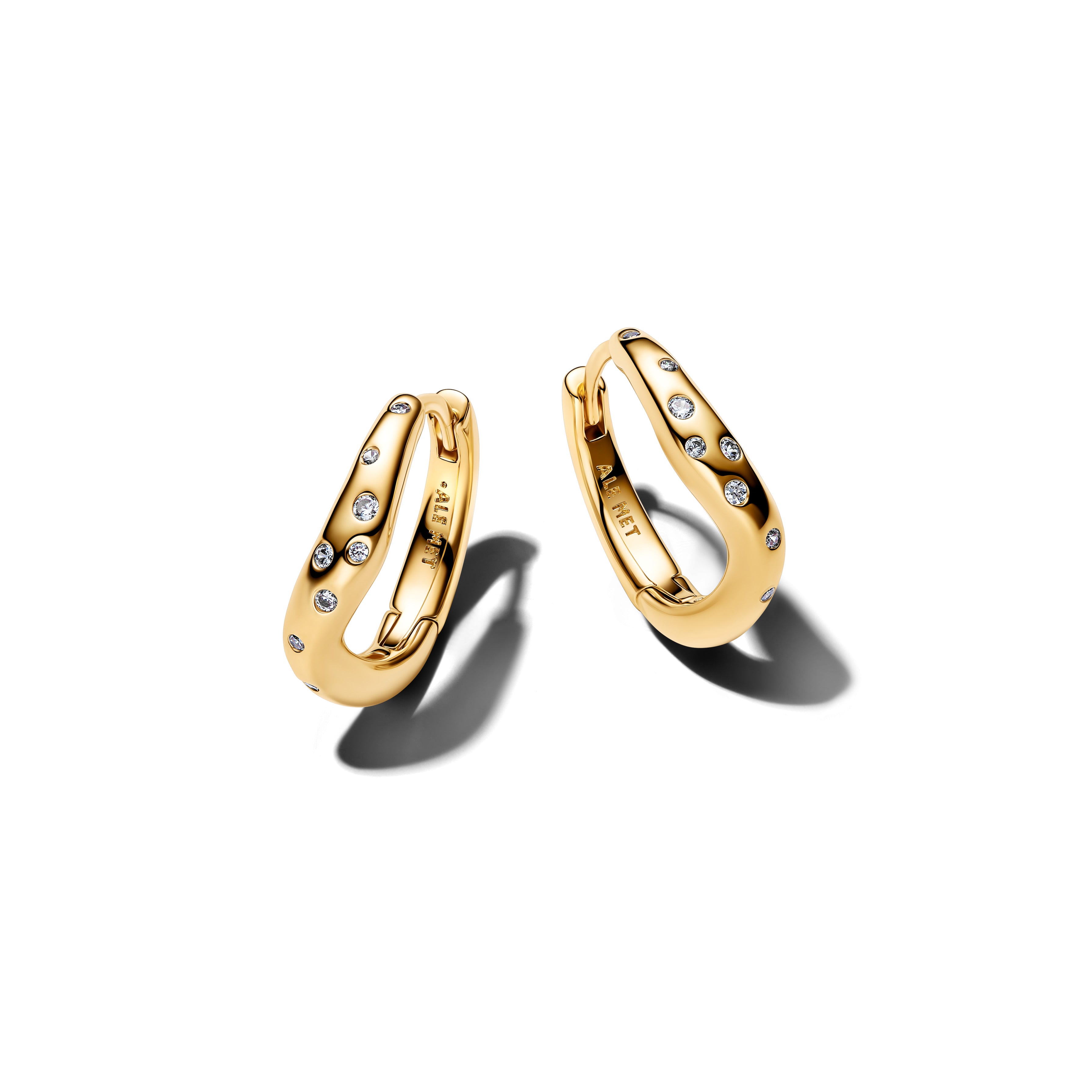 14K Gold-Plated Hoop Earrings With Clear Cubic Zirconia