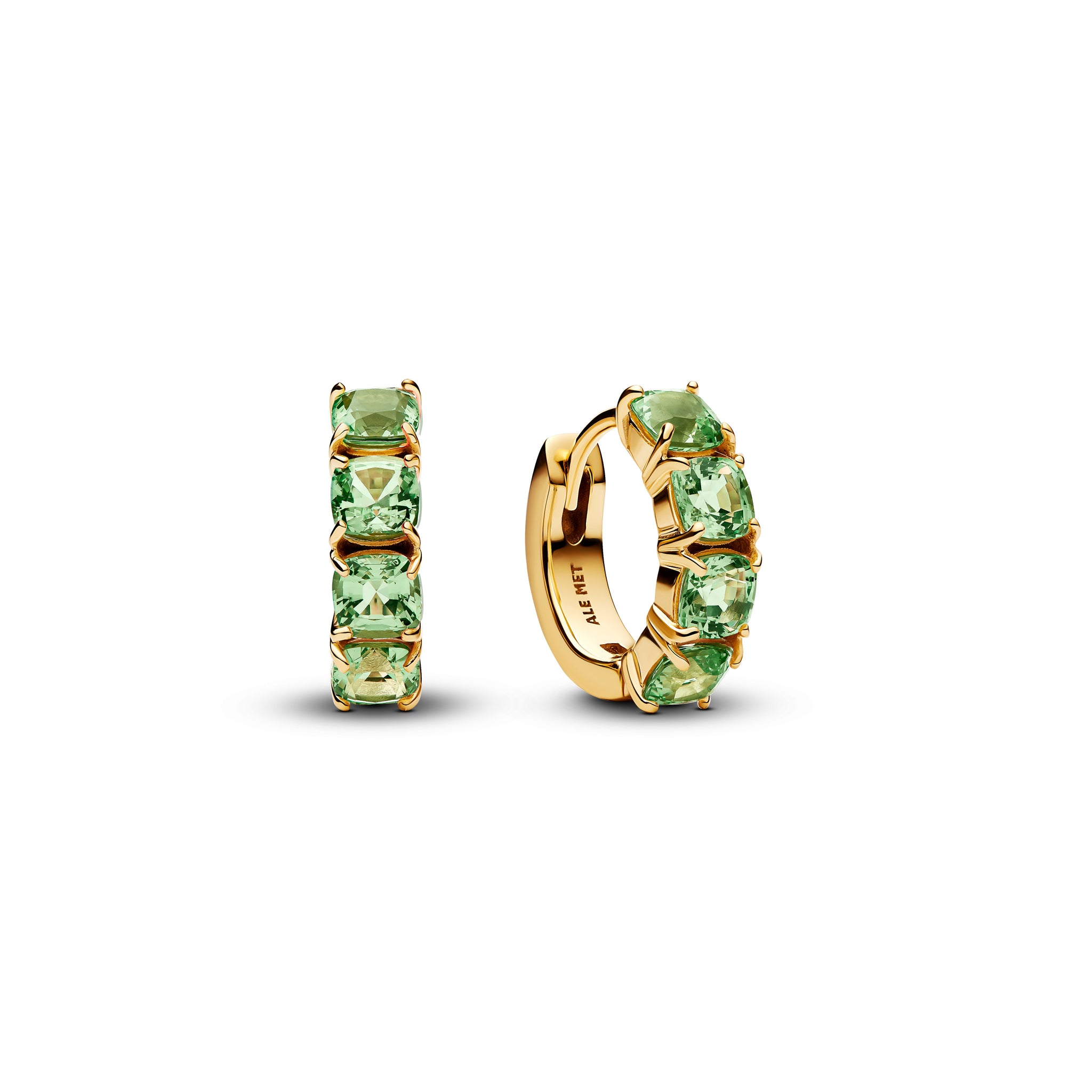 14K Gold-Plated Hoop Earrings With Mint Green Crystal