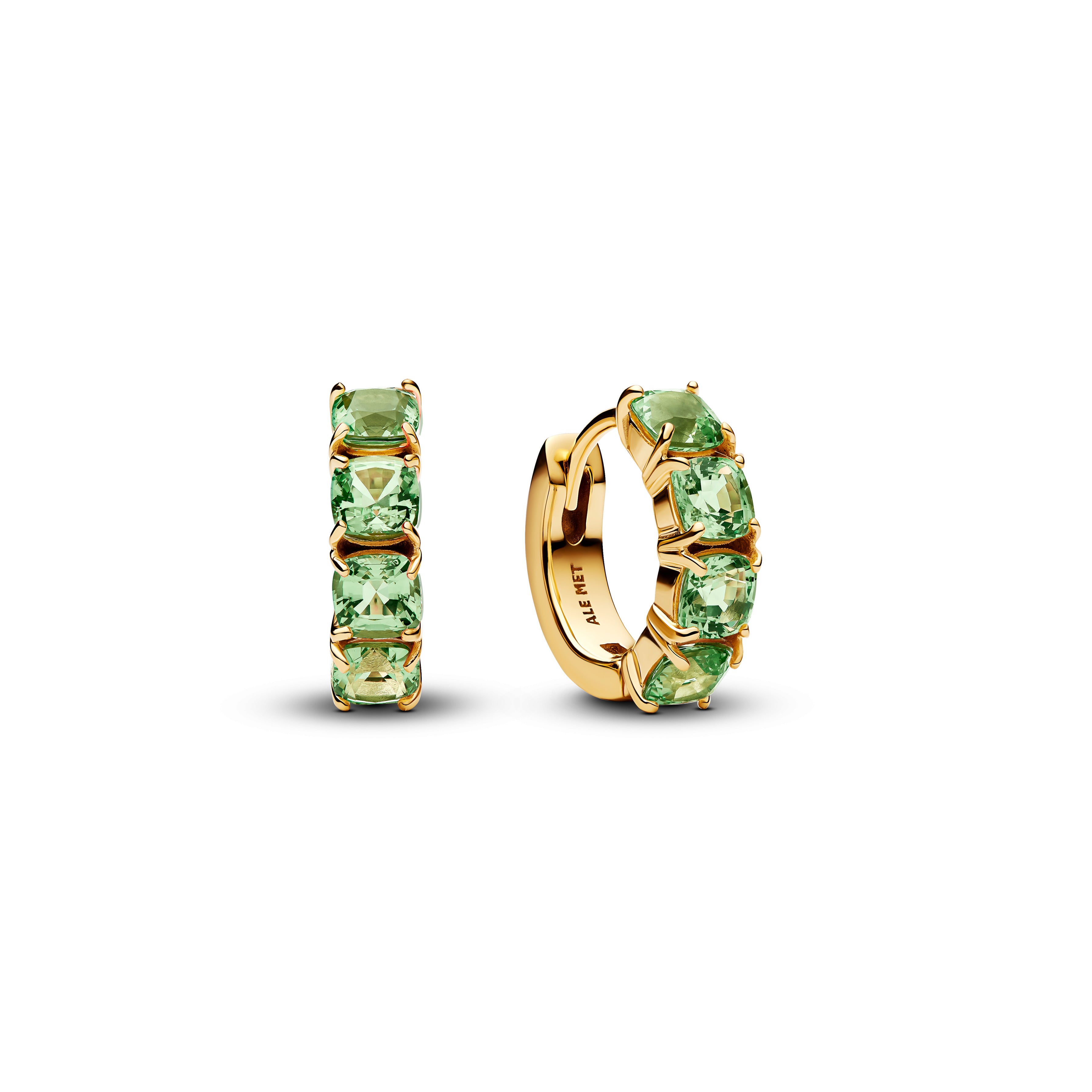 14K Gold-Plated Hoop Earrings With Mint Green Crystal