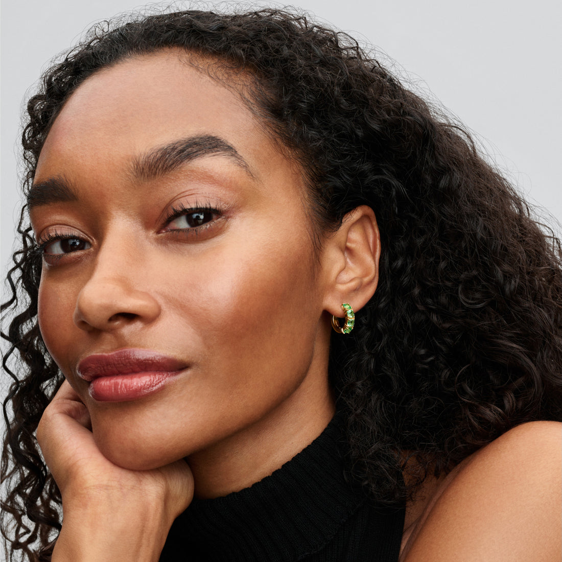 14K Gold-Plated Hoop Earrings With Mint Green Crystal