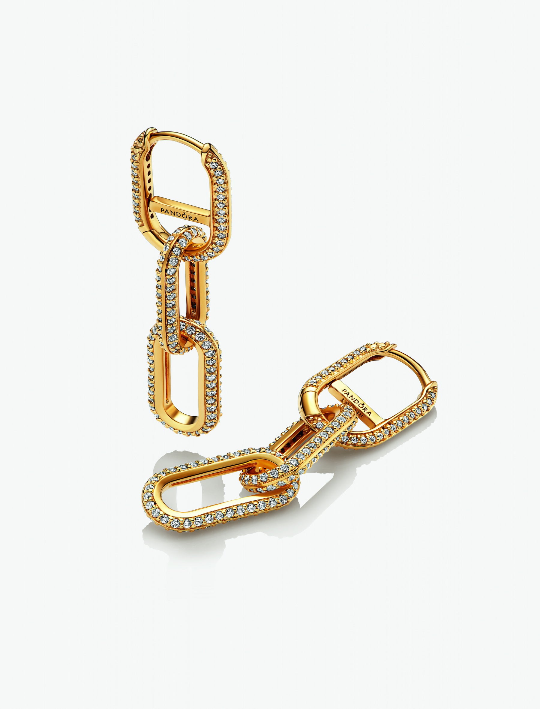 14K Gold-Plated Hoop Link Earring With Clear Cubic Zirconia
