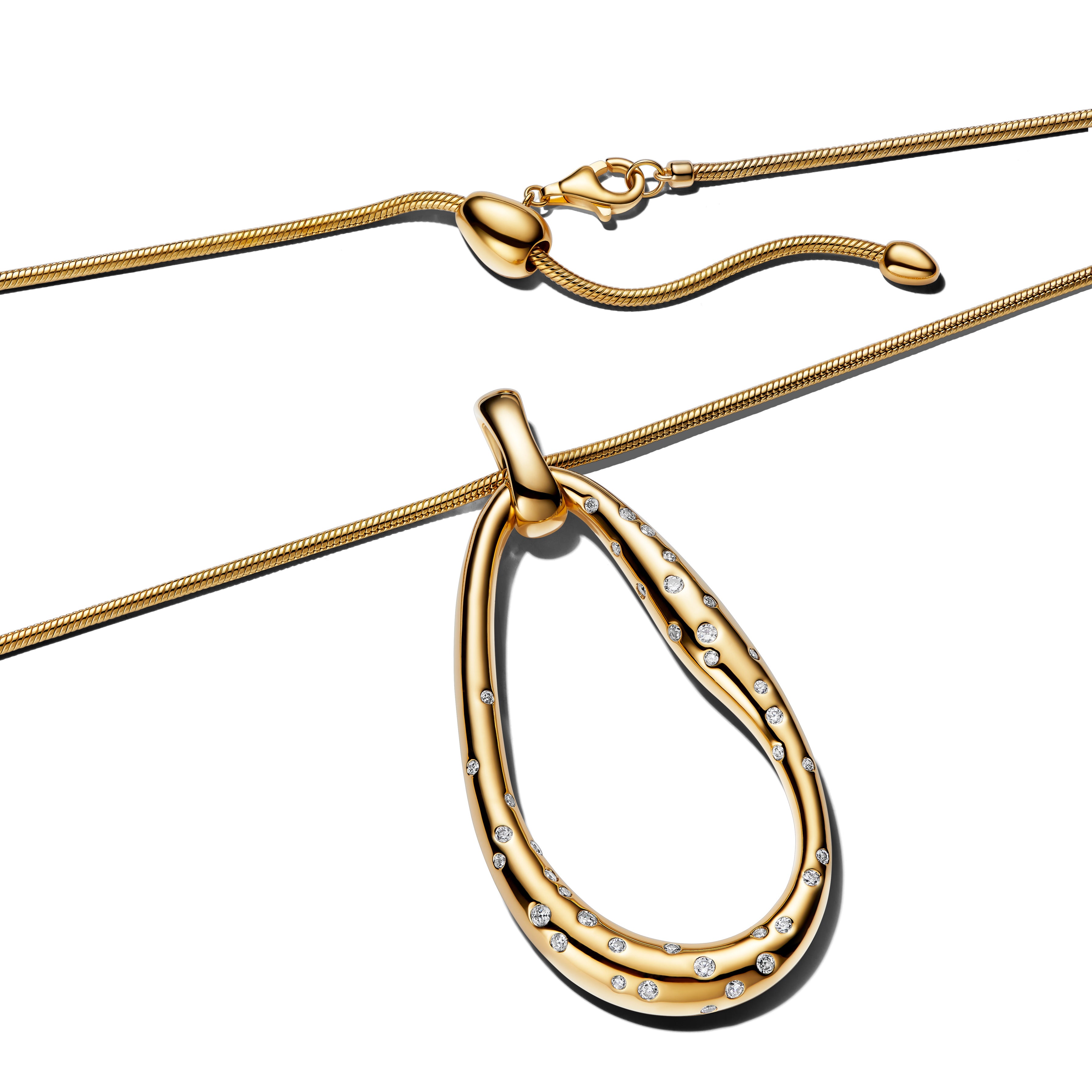 14K Gold-Plated Pendant Necklace With Clear Cubic Zirconia And Sliding Clasp