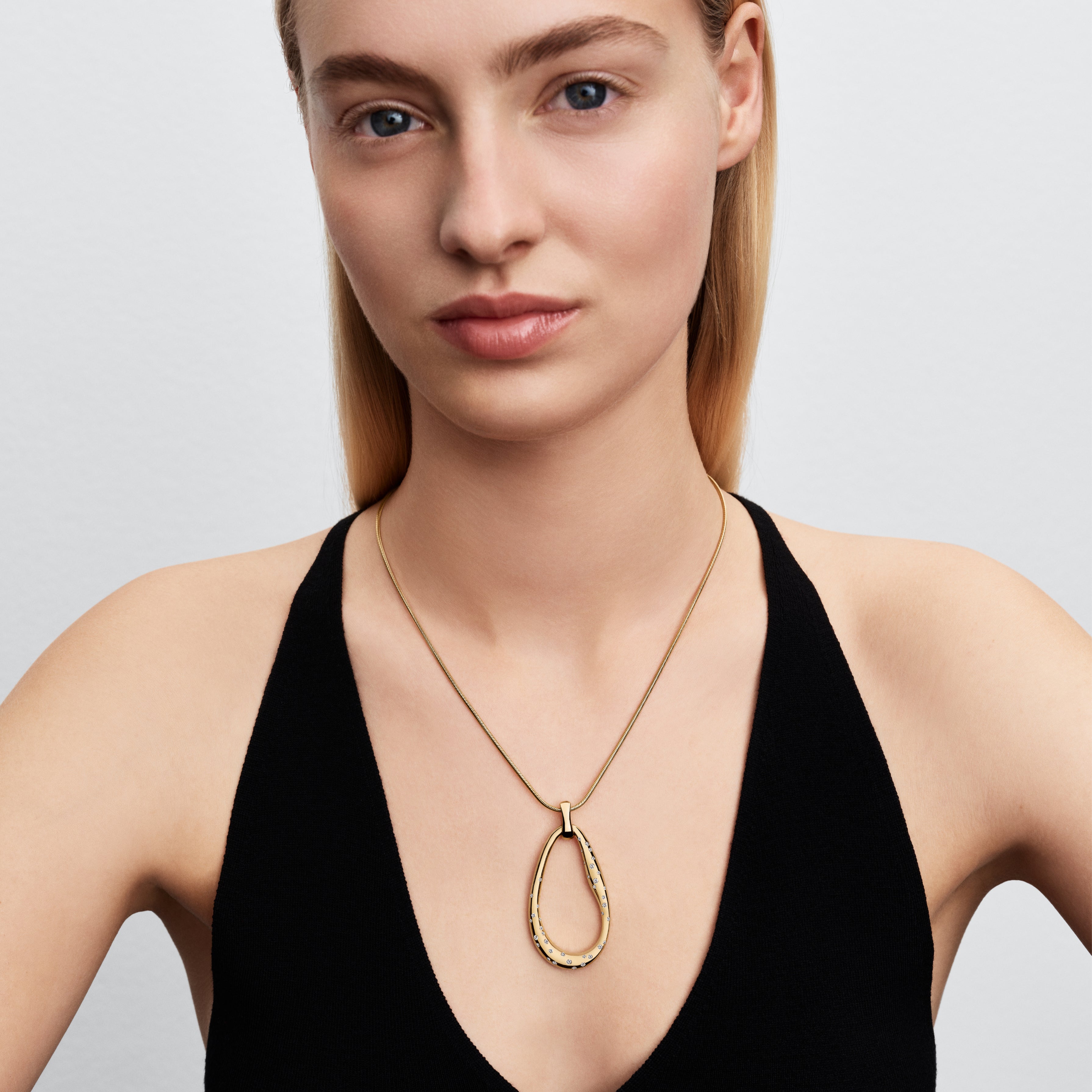 14K Gold-Plated Pendant Necklace With Clear Cubic Zirconia And Sliding Clasp