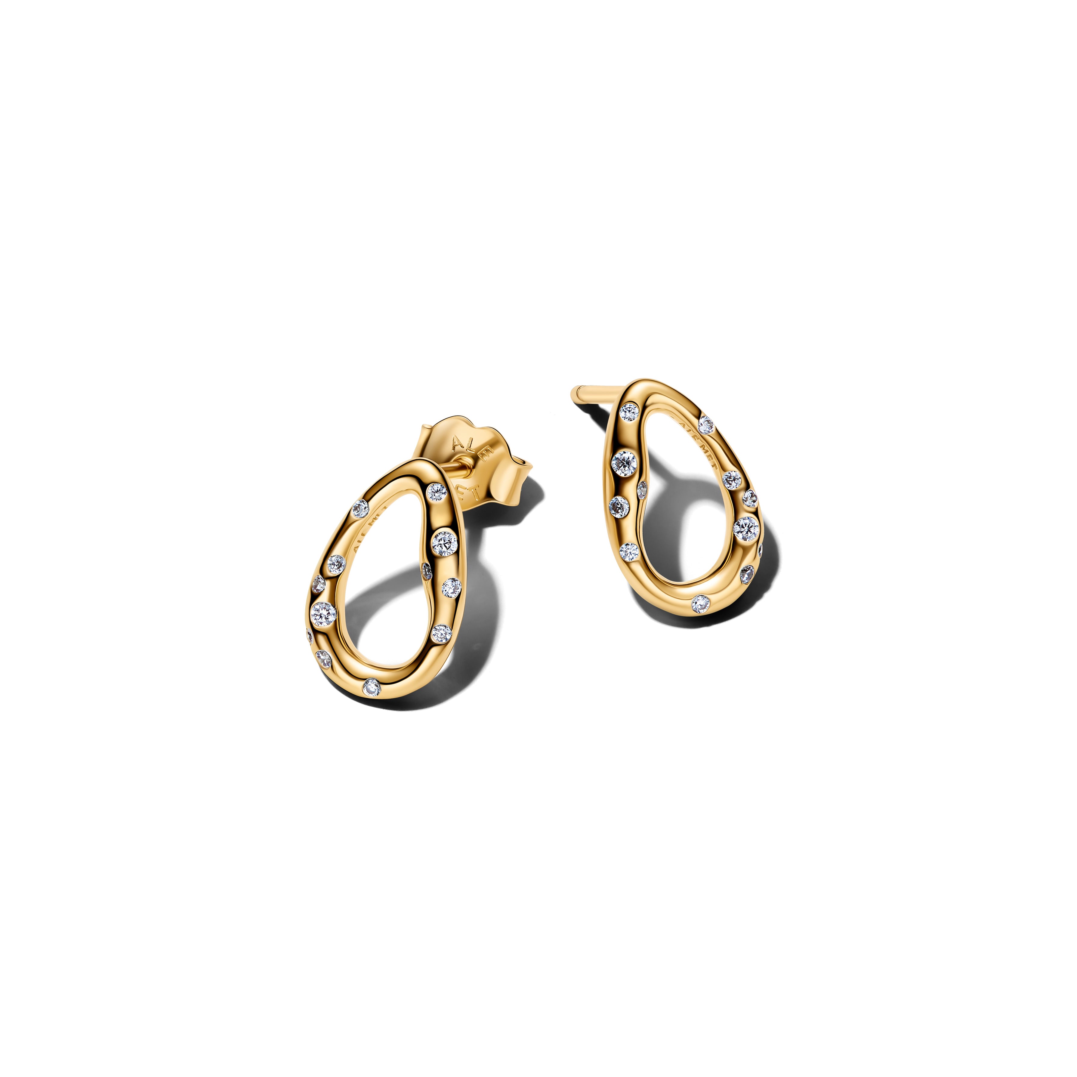 14K Gold-Plated Stud Earrings With Clear Cubic Zirconia