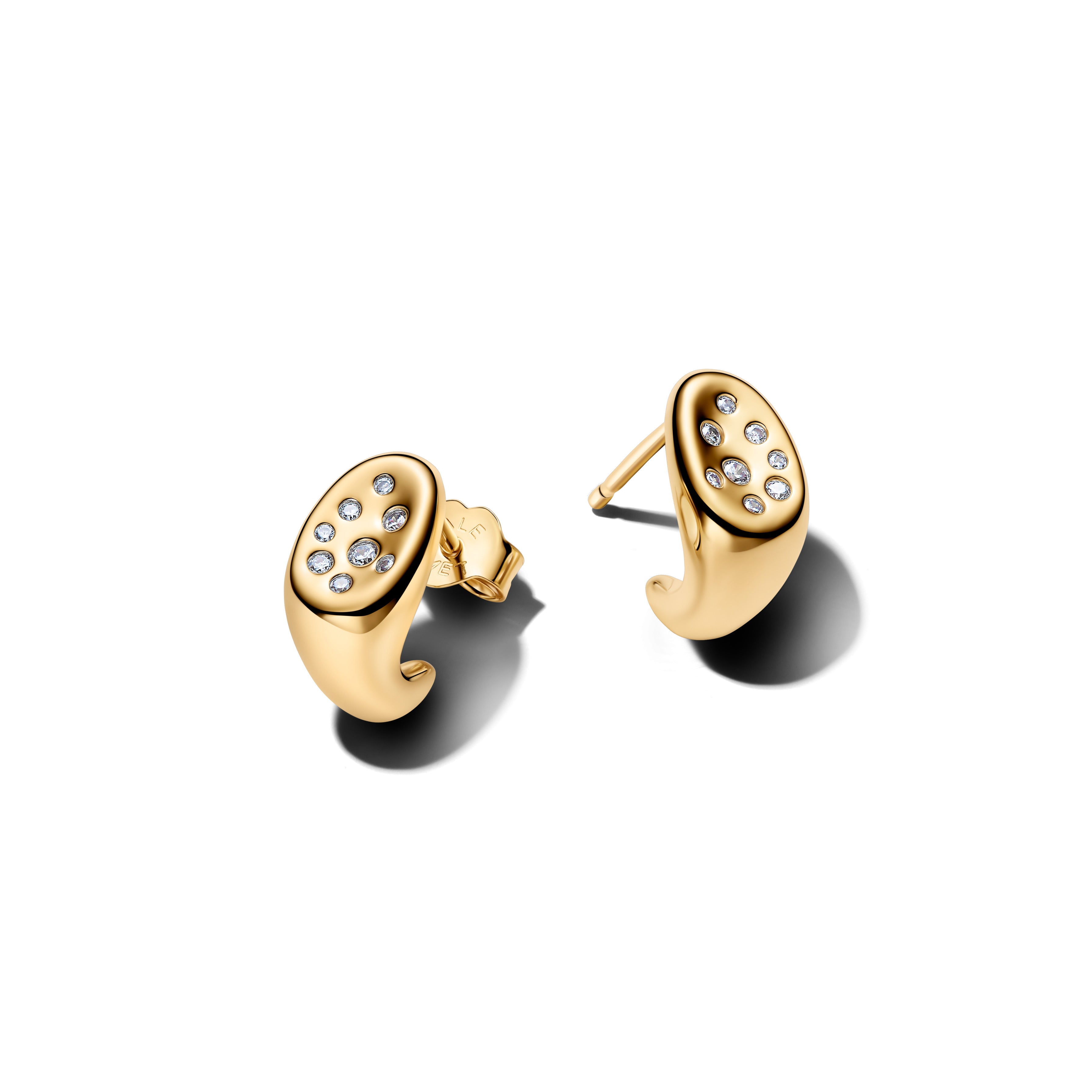 14K Gold-Plated Stud Earrings With Clear Cubic Zirconia